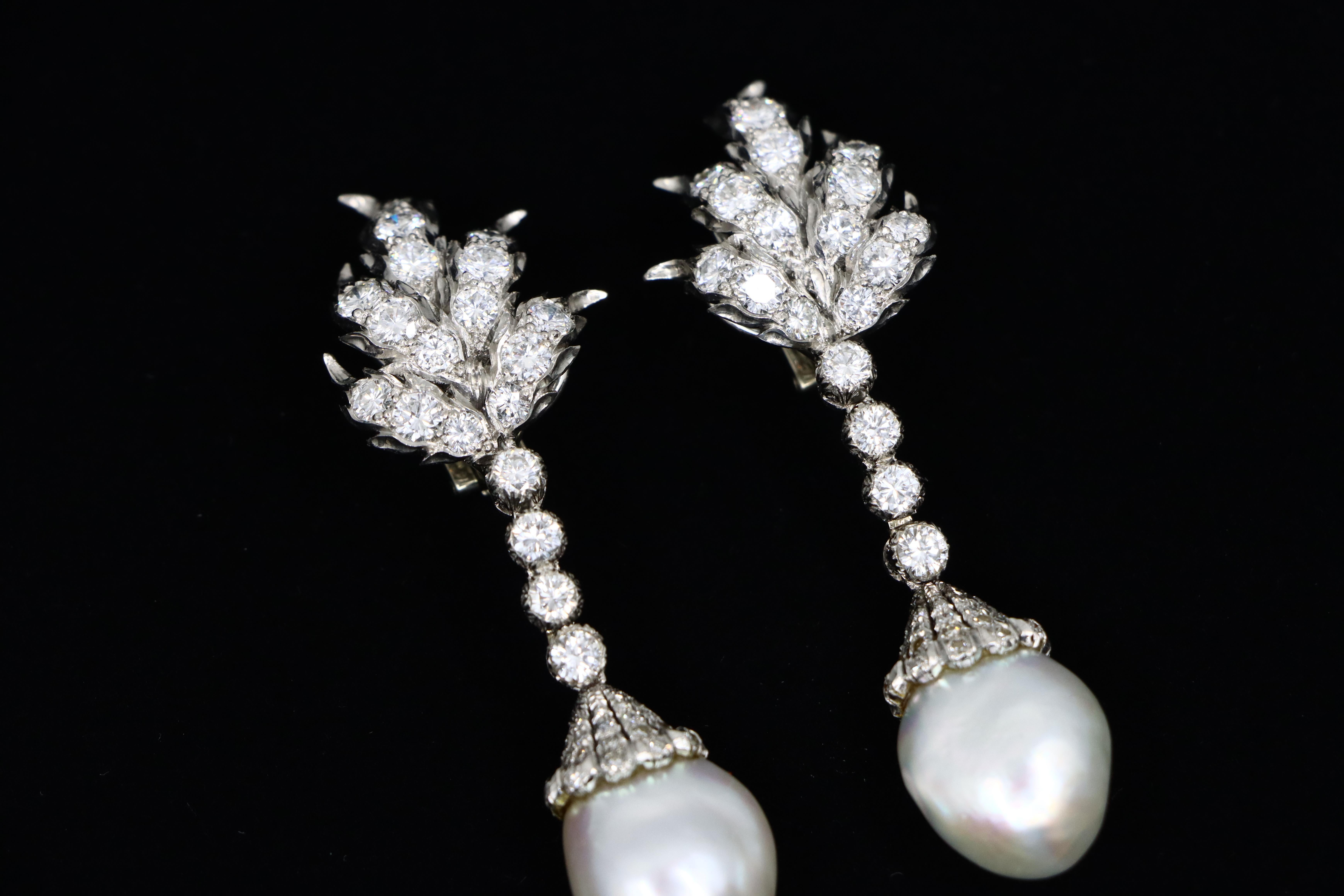 Buccellati Platinum Diamond Pearl Earrings For Sale 1