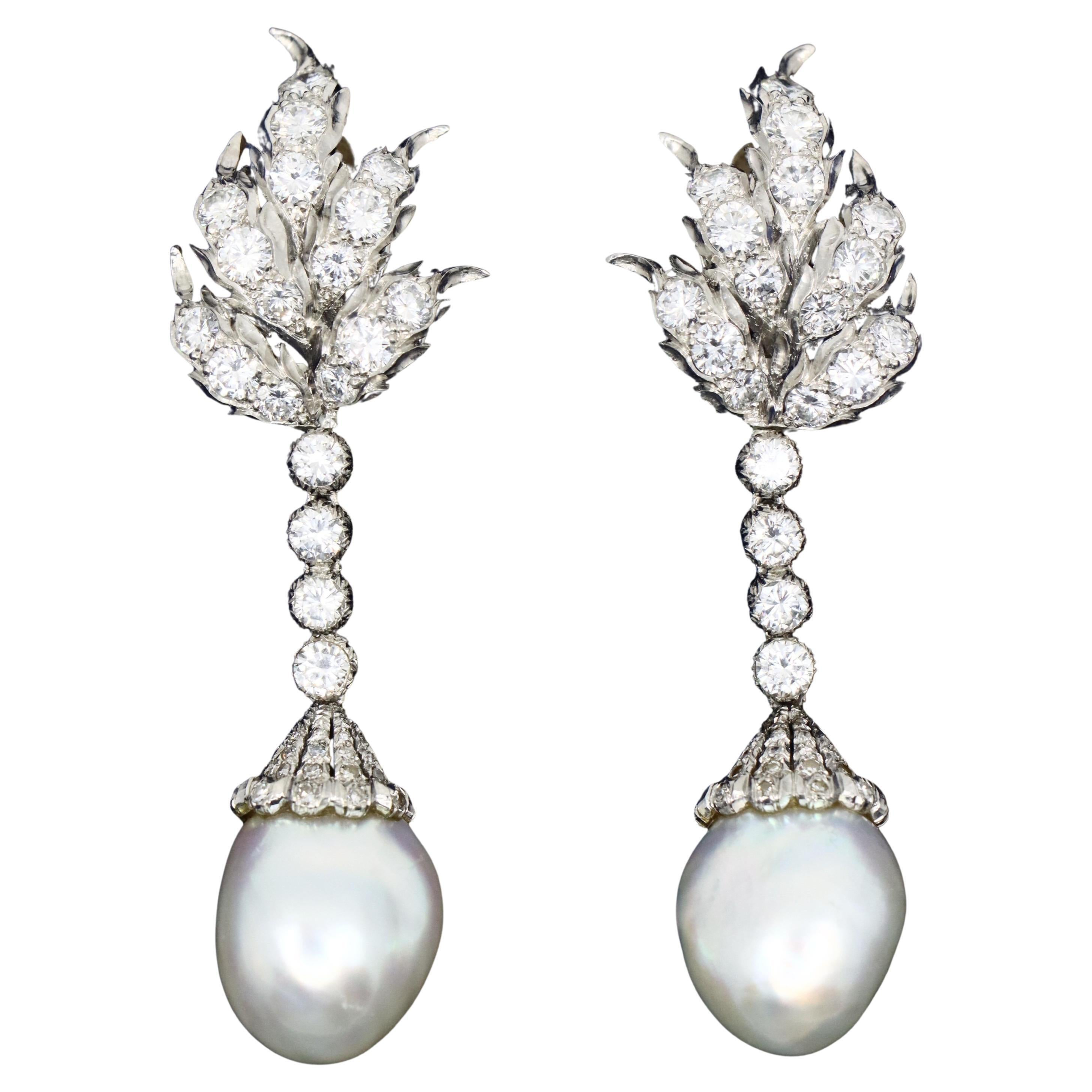 Buccellati Platinum Diamond Pearl Earrings For Sale