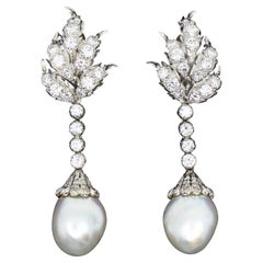 Vintage Buccellati Platinum Diamond Pearl Earrings