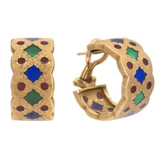 Buccellati Plique-a-Jour and Gold Hoop Earrings