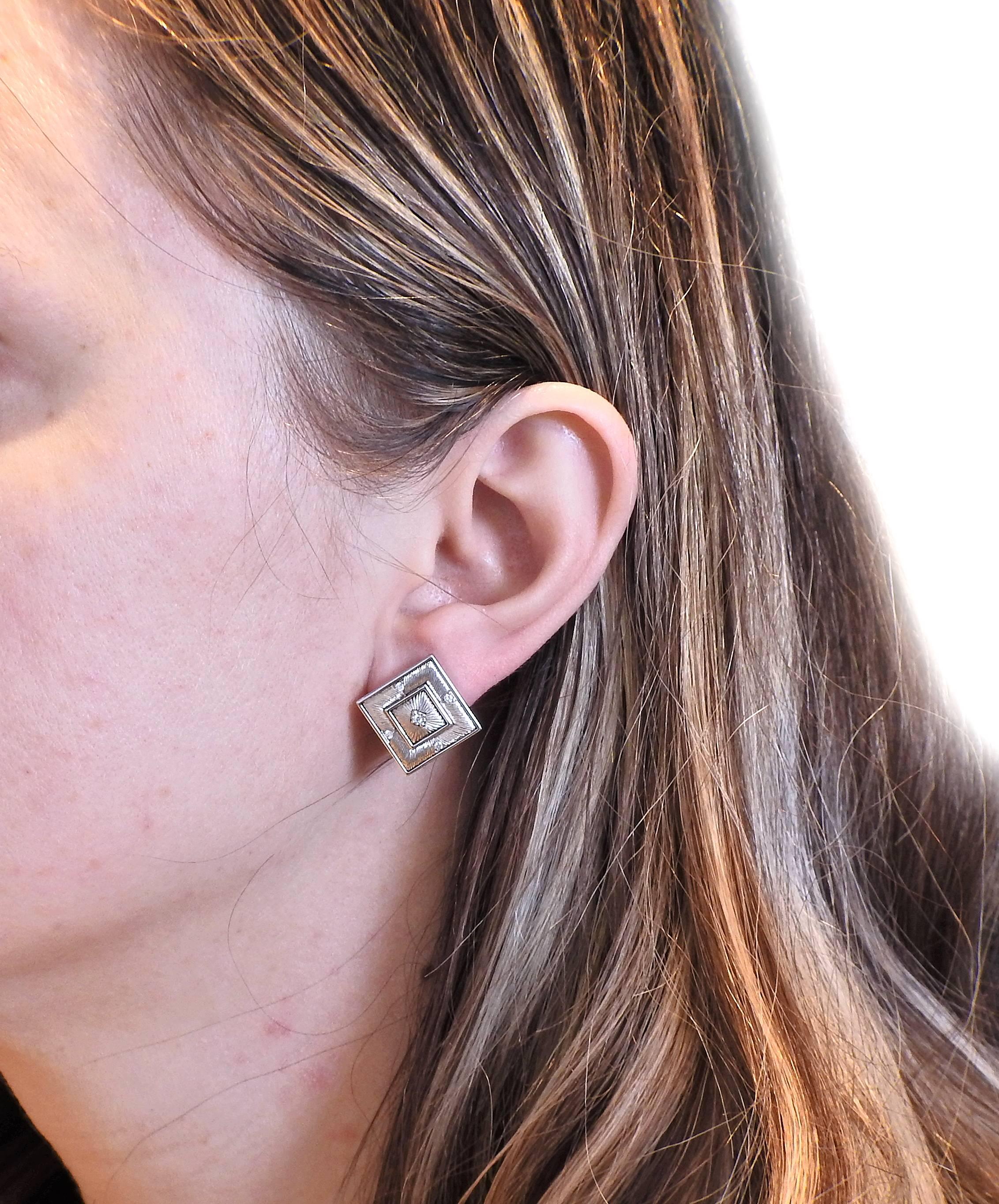 Women's Buccellati Prestigio Diamond Square Gold Earrings