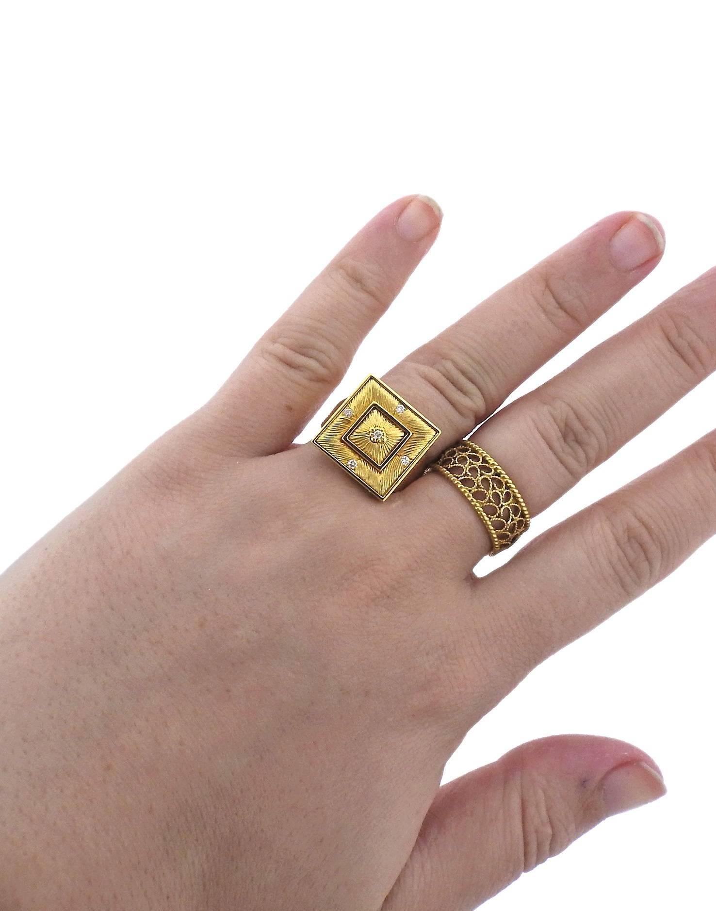 Women's Buccellati Prestigio Diamond Yellow Gold Square Ring