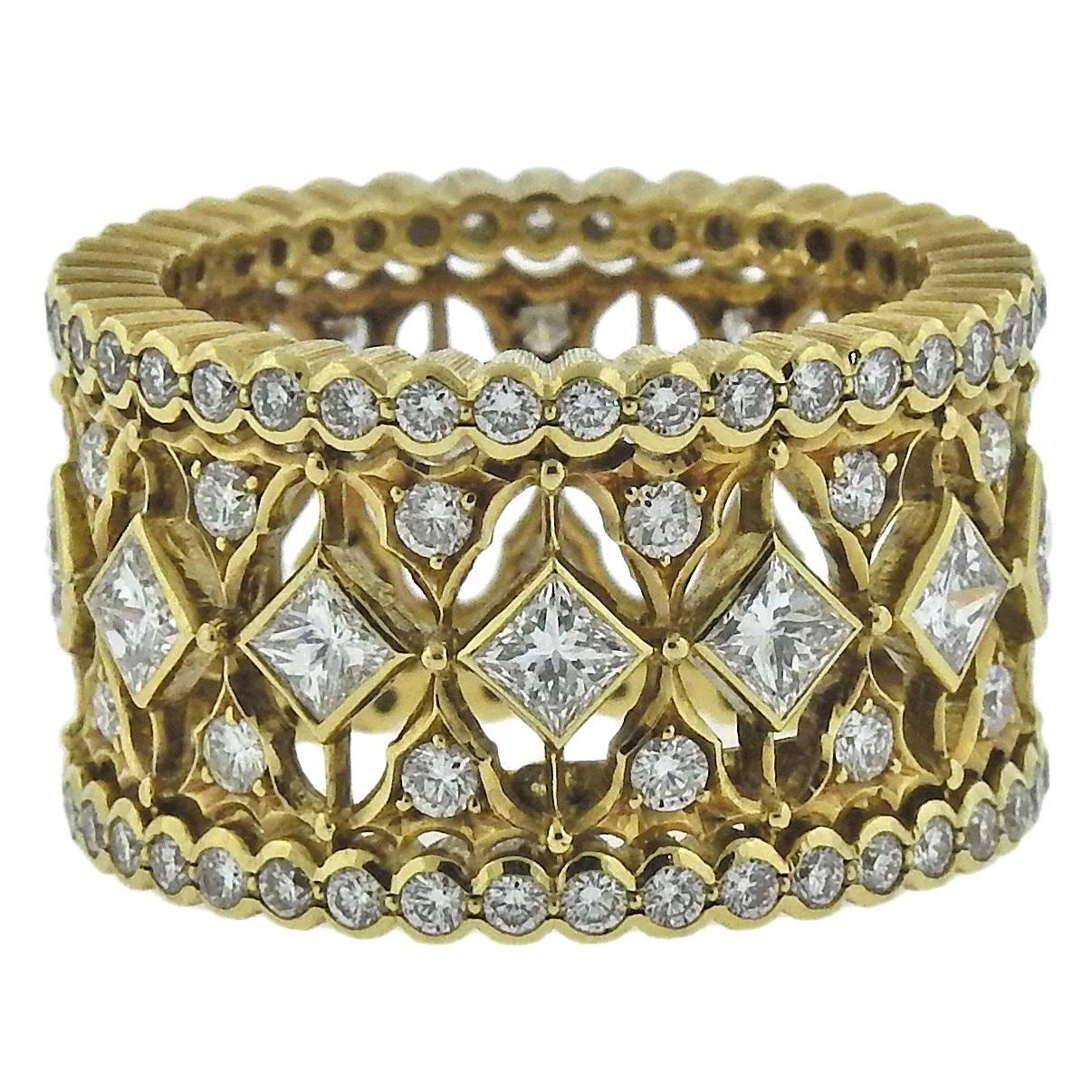 Buccellati Prestigio Diamond Yellow Gold Wide Band Ring For Sale