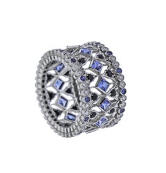 Anello a fascia con zaffiro e diamante in oro bianco Buccellati Prestigio