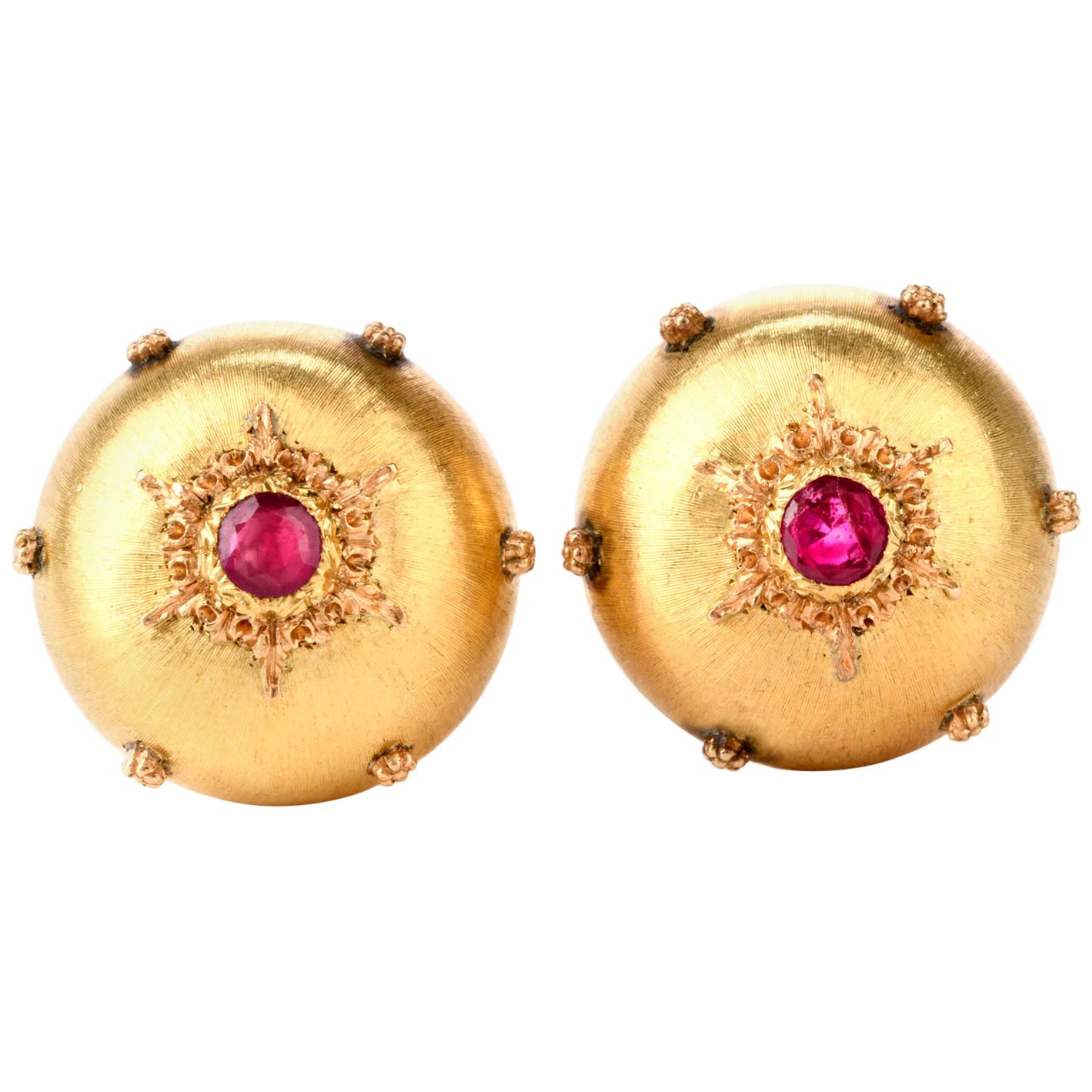 Buccellati Puffed Satin Ruby 18 Karat Button Earrings