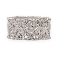 Buccellati Ramage Eternelle 18K White Gold Diamond Scalloped Band Ring Size 5.5