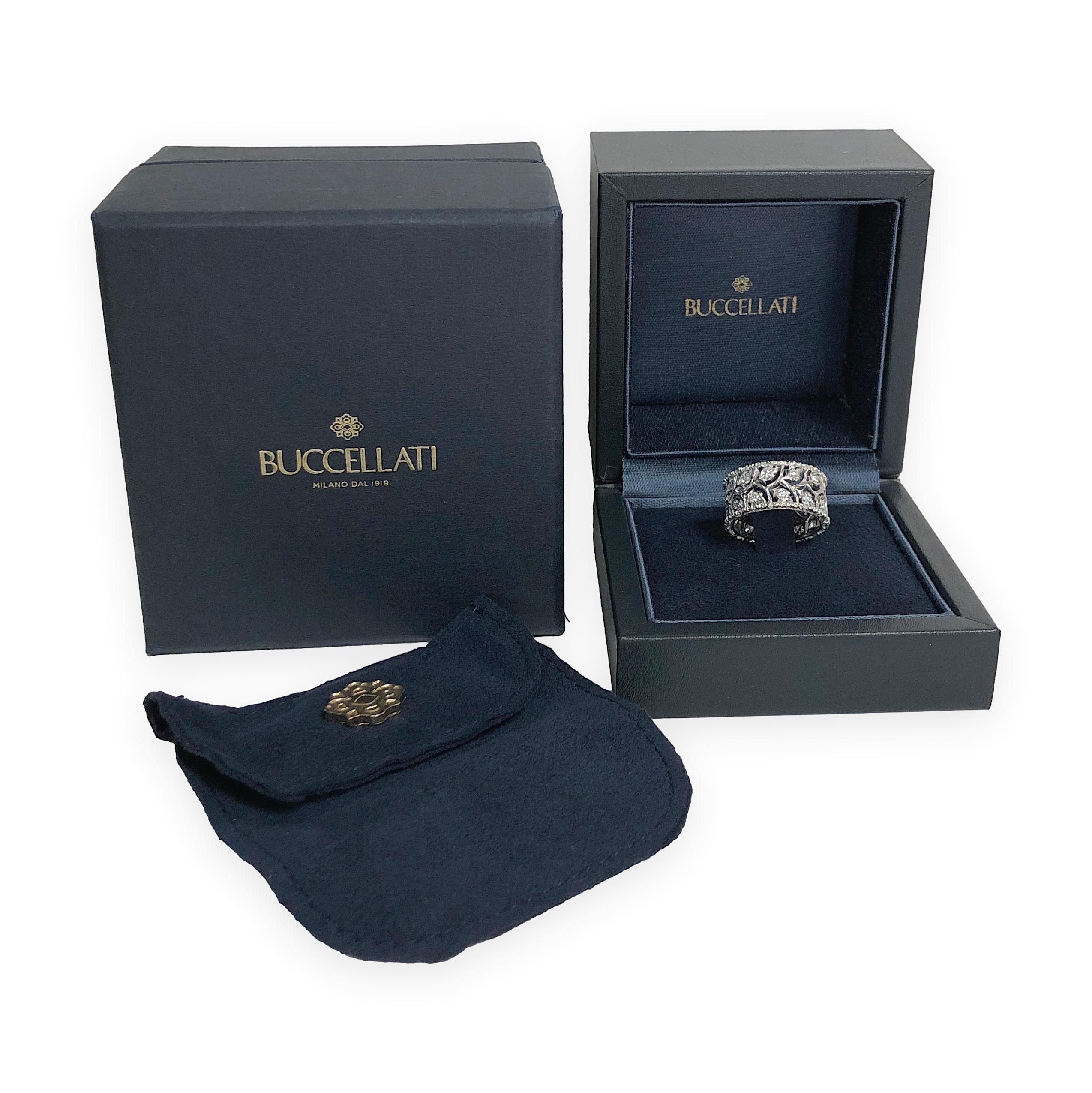 Buccellati Ramage Eternelle in oro bianco 18 carati Anello con fascia smerlata di diamanti misura 5,5 in vendita 3