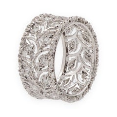 Buccellati Ramage Eternelle in oro bianco 18 carati Anello con fascia smerlata di diamanti misura 5,5