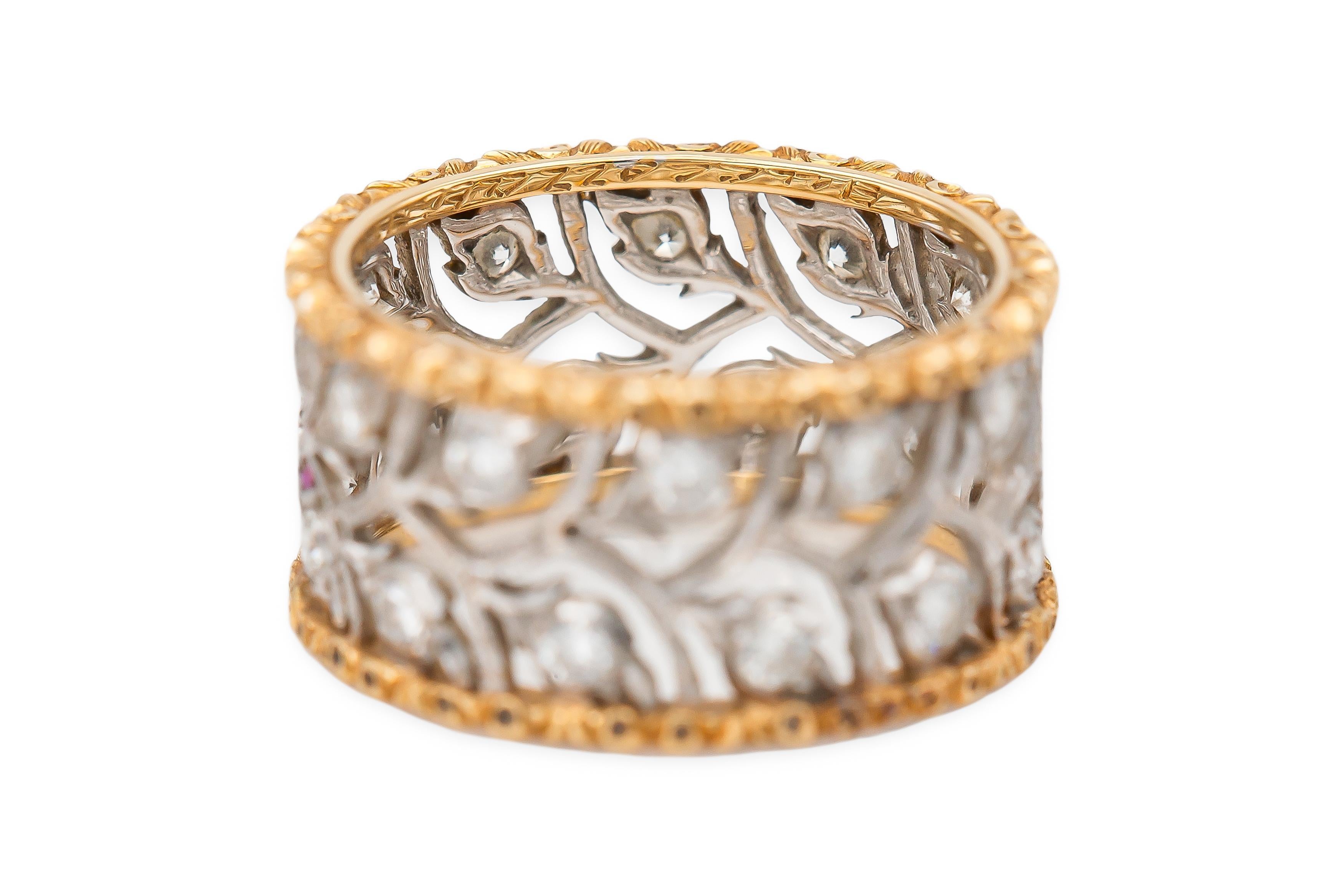 Taille ronde Buccellati Ramage Eternelle, bague à anneau feuille avec diamants en vente