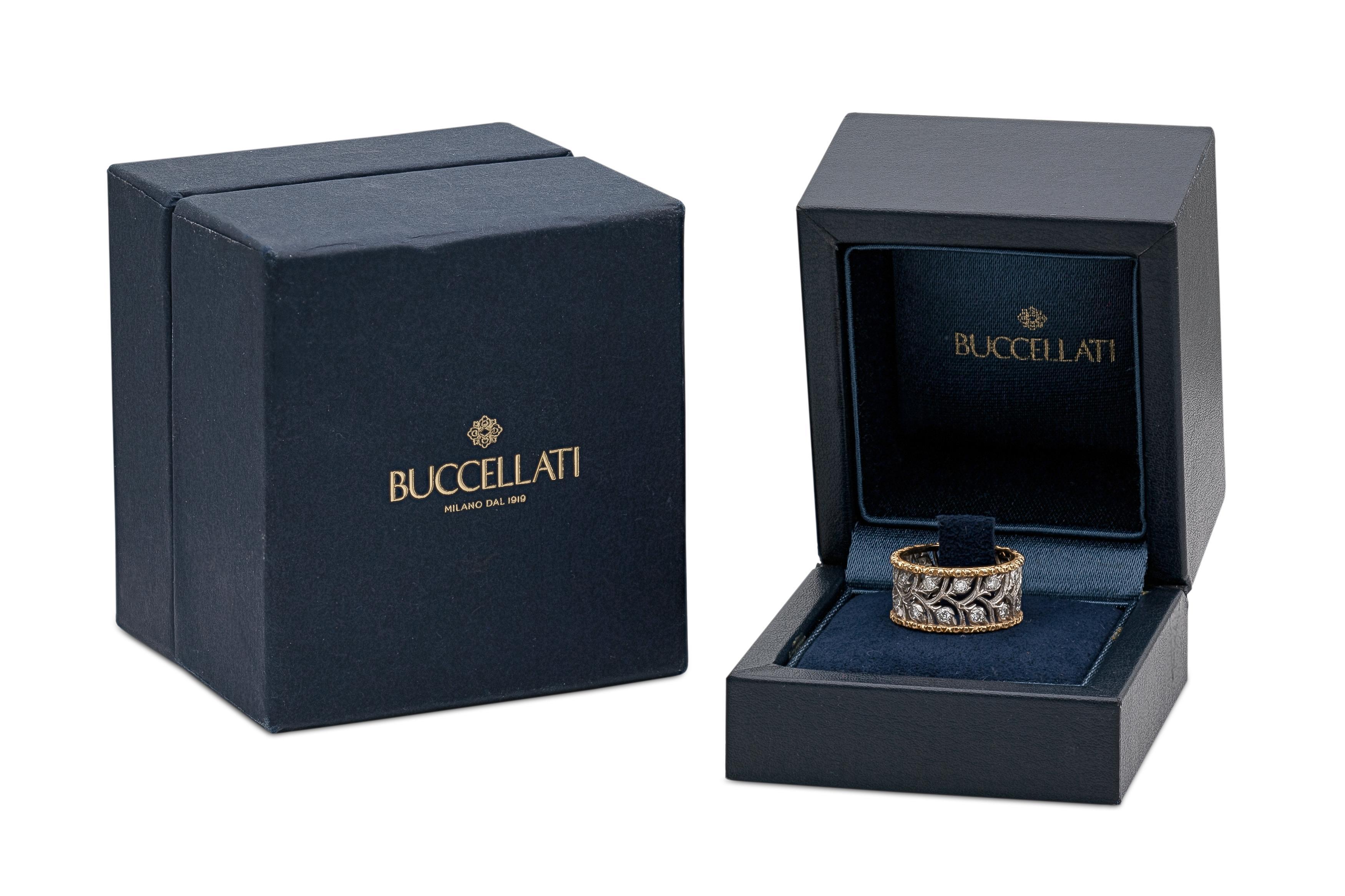 Round Cut Buccellati Ramage Eternelle Leaf Band Ring with Diamonds For Sale