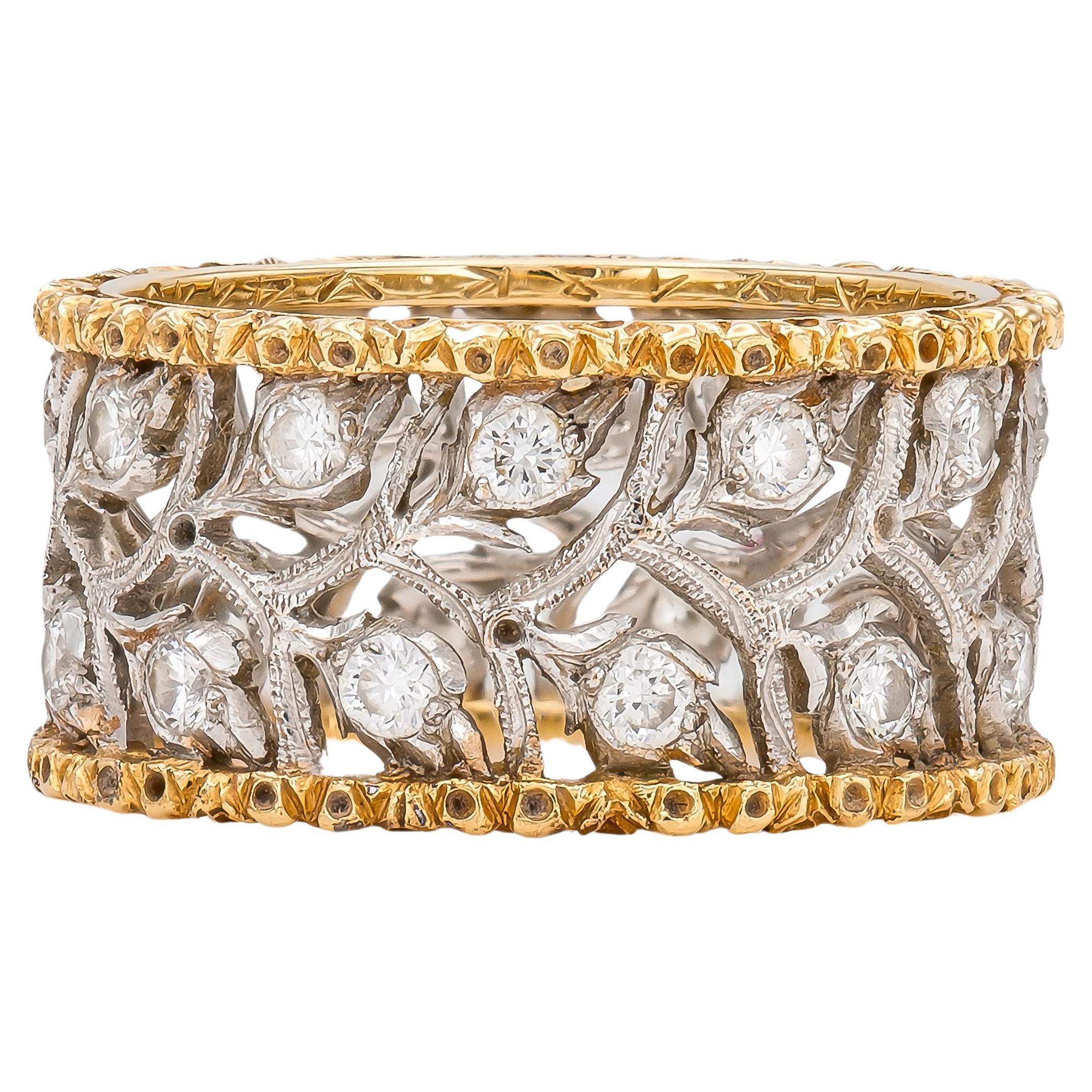 Buccellati Ramage Eternelle Leaf Band Ring with Diamonds
