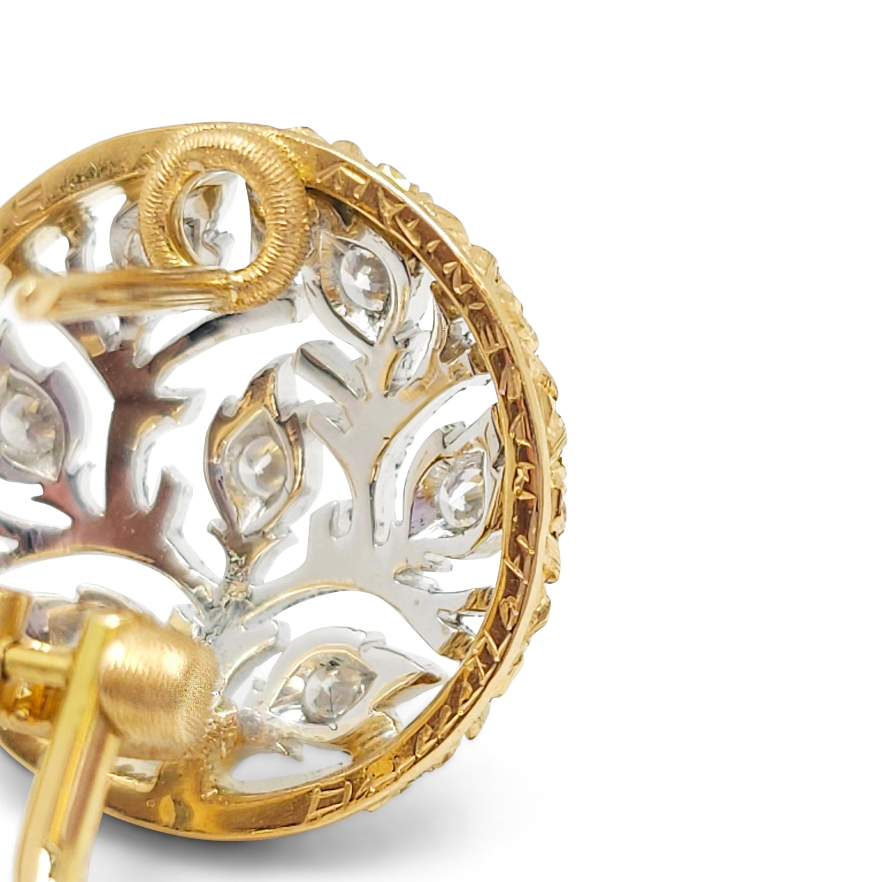 Round Cut Buccellati 'Ramage' Gold and Diamond Earrings