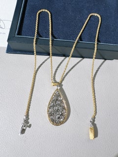Buccellati RAMAGE – Zweifarbige Goldkette mit Lorbeerblatt-Motiv und tropfenförmigen Diamanten