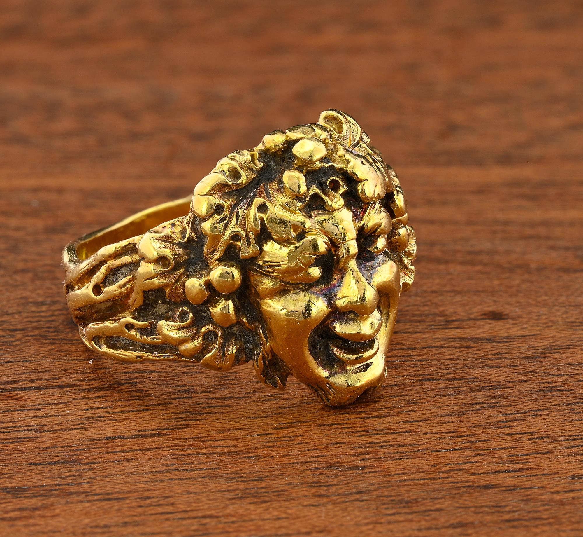 Women's or Men's Buccellati Rare Art Deco Dionysus 18 KT Ring For Sale