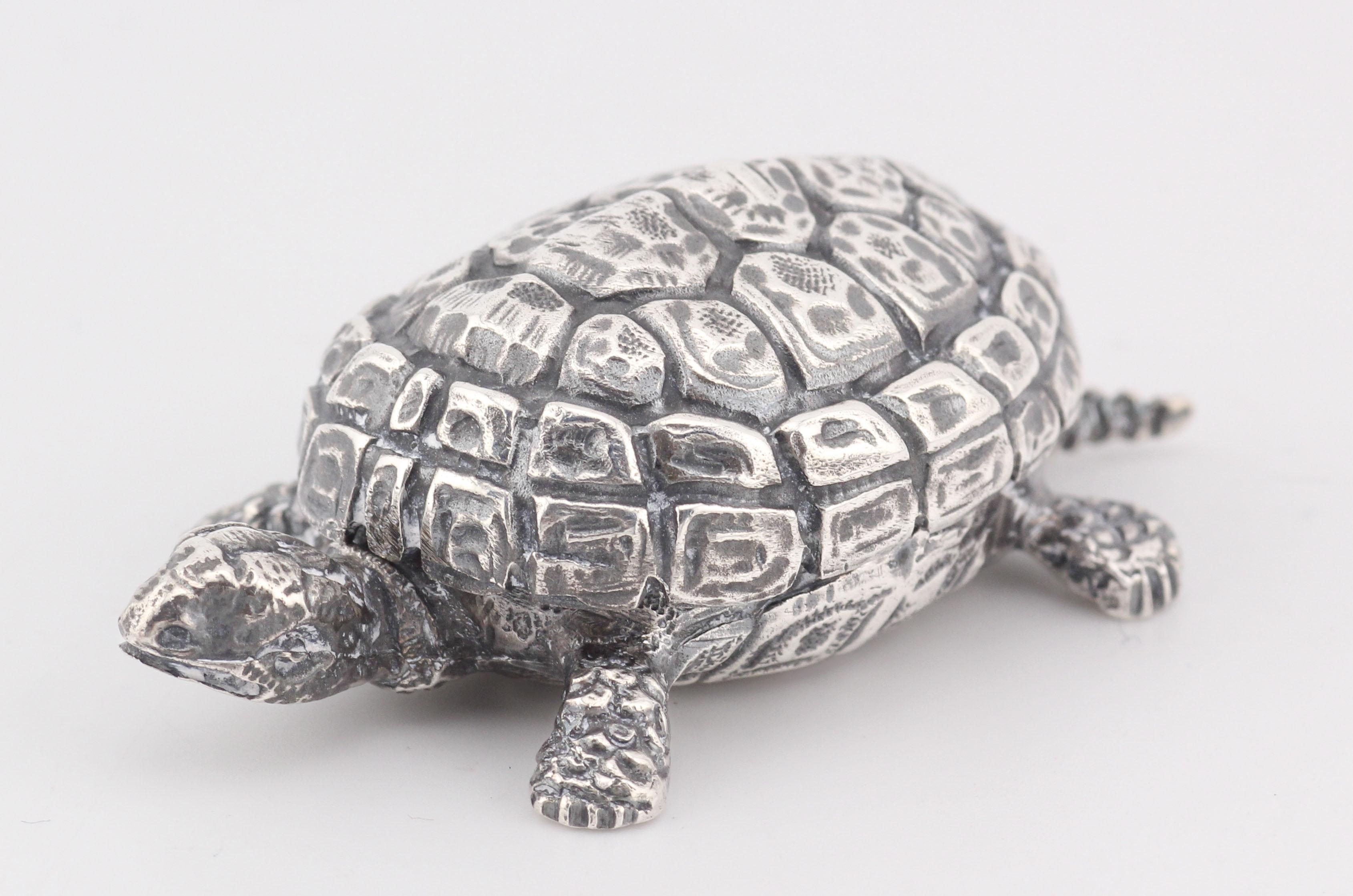 Buccellati Rare Vintage Sterling Silver Turtle Small Trinket Pill Box en vente 4