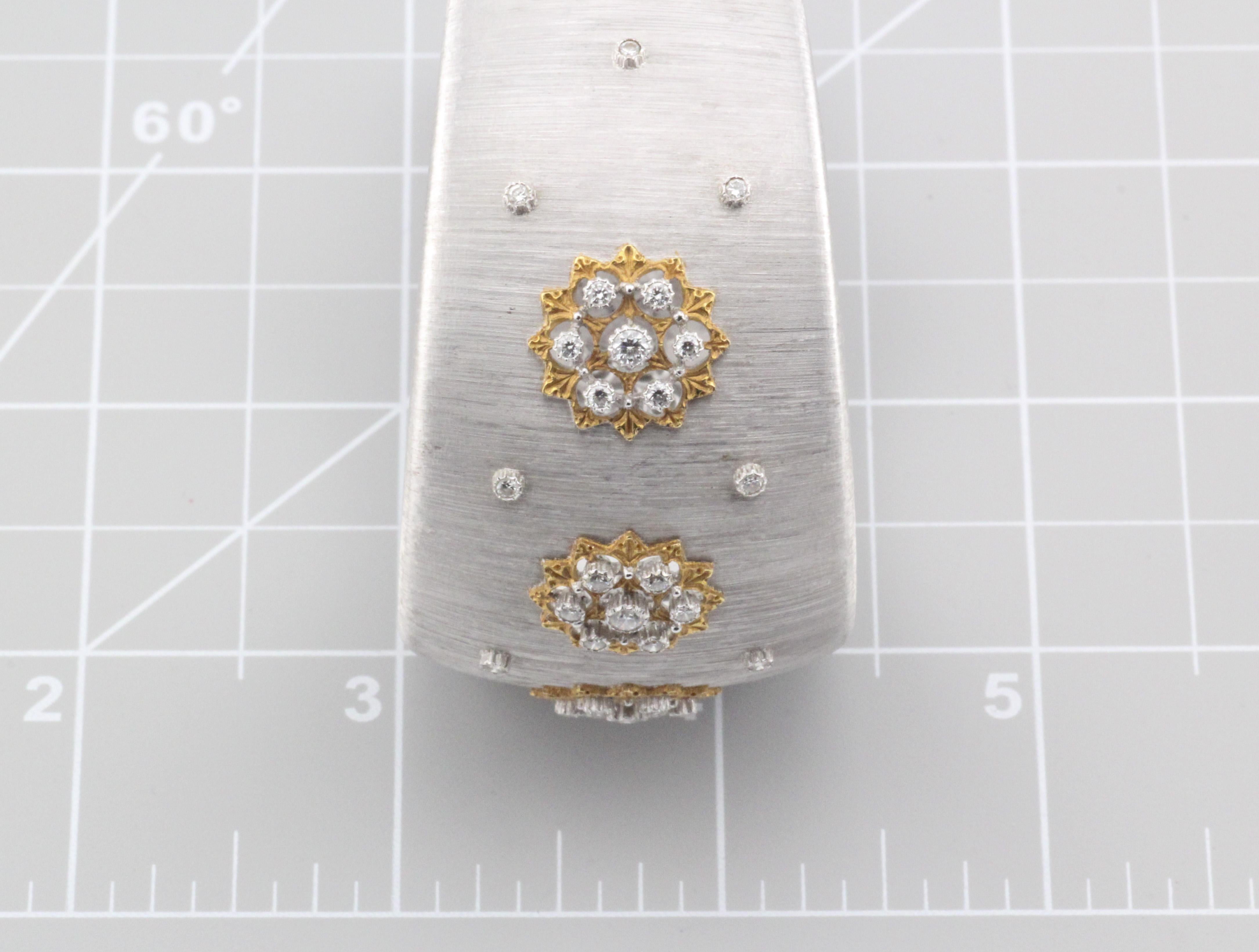 Buccellati Rigato breites Manschettenarmband aus 18 Karat Weiß- und Gelbgold mit Diamanten 8