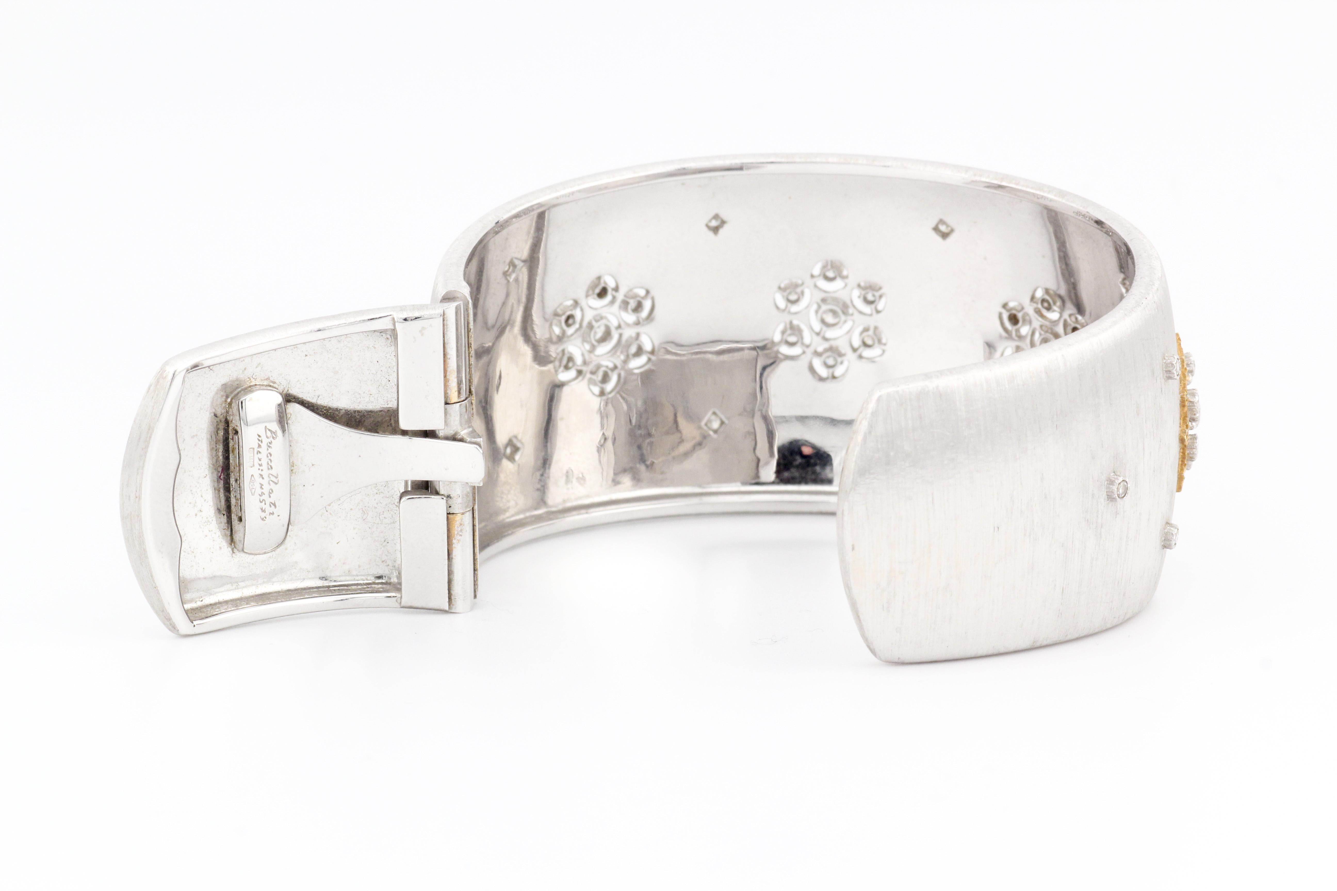 Buccellati Rigato breites Manschettenarmband aus 18 Karat Weiß- und Gelbgold mit Diamanten Damen
