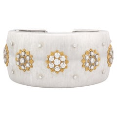 Buccellati Rigato breites Manschettenarmband aus 18 Karat Weiß- und Gelbgold mit Diamanten