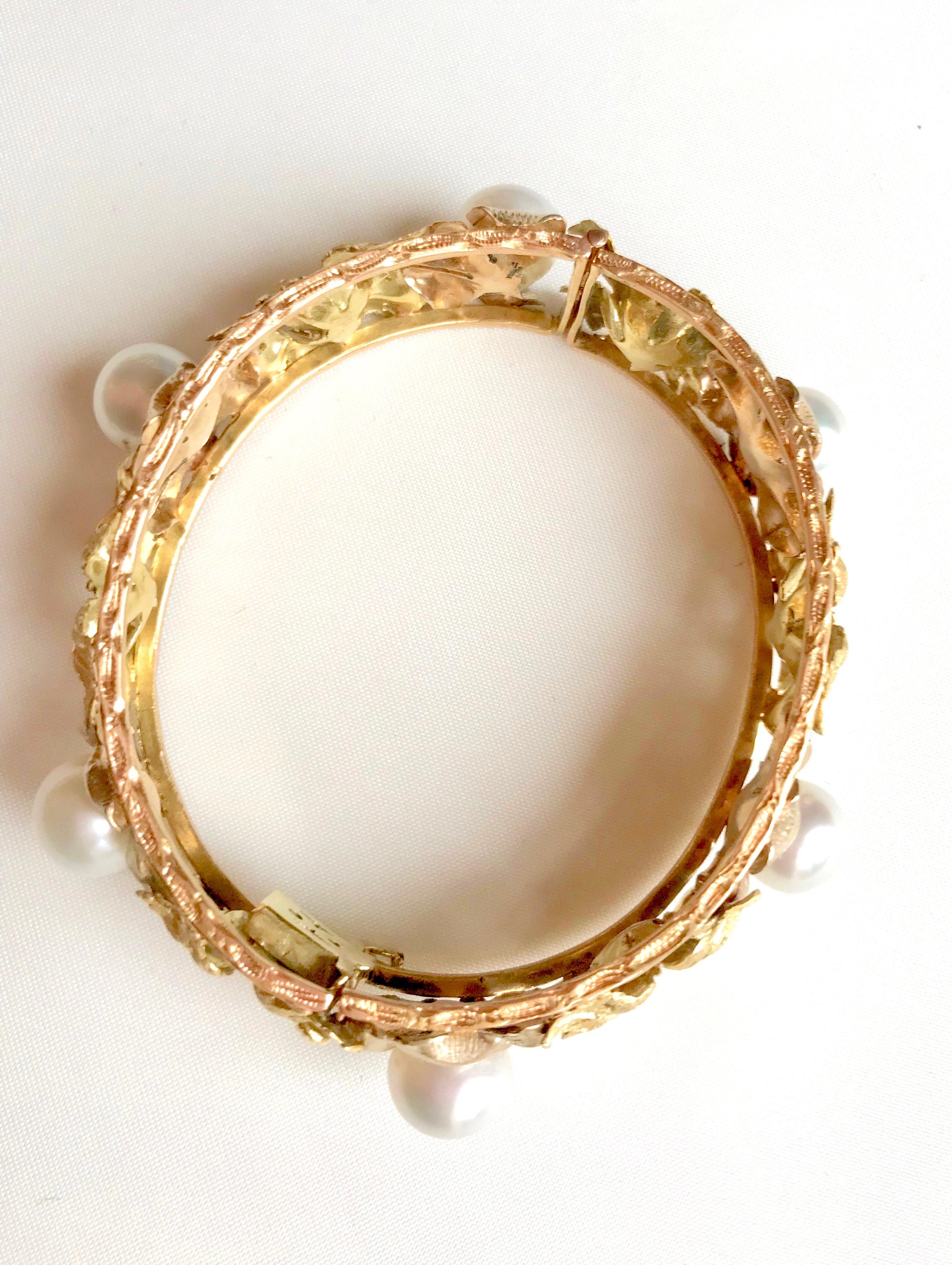 Buccellati Rigid Bracelet Yellow, White and Pink Gold Pearls For Sale 5