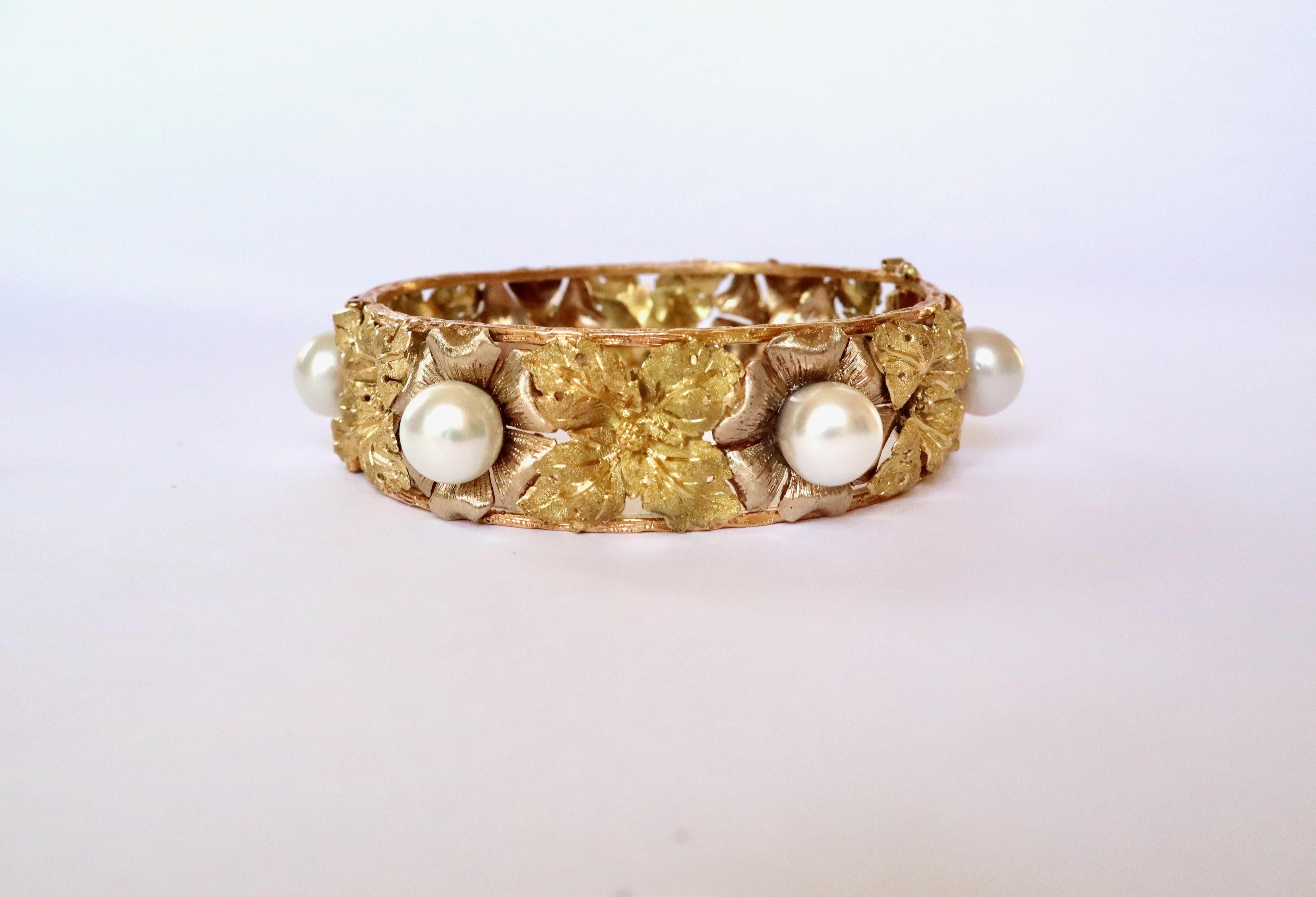 Bracelet rigide Buccellati Perles or jaune, blanc et rose en vente 10