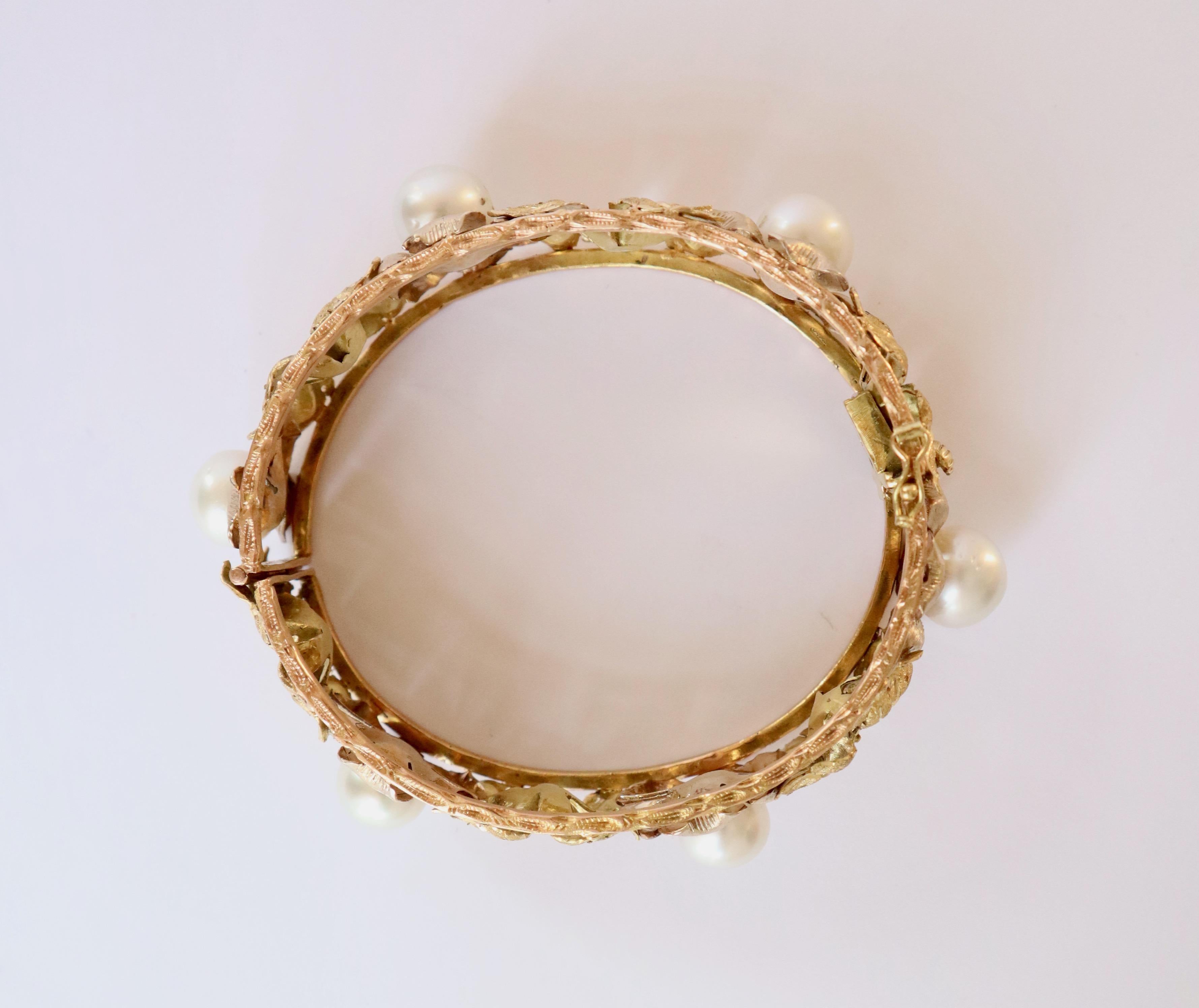 Buccellati Rigid Bracelet Yellow, White and Pink Gold Pearls For Sale 8