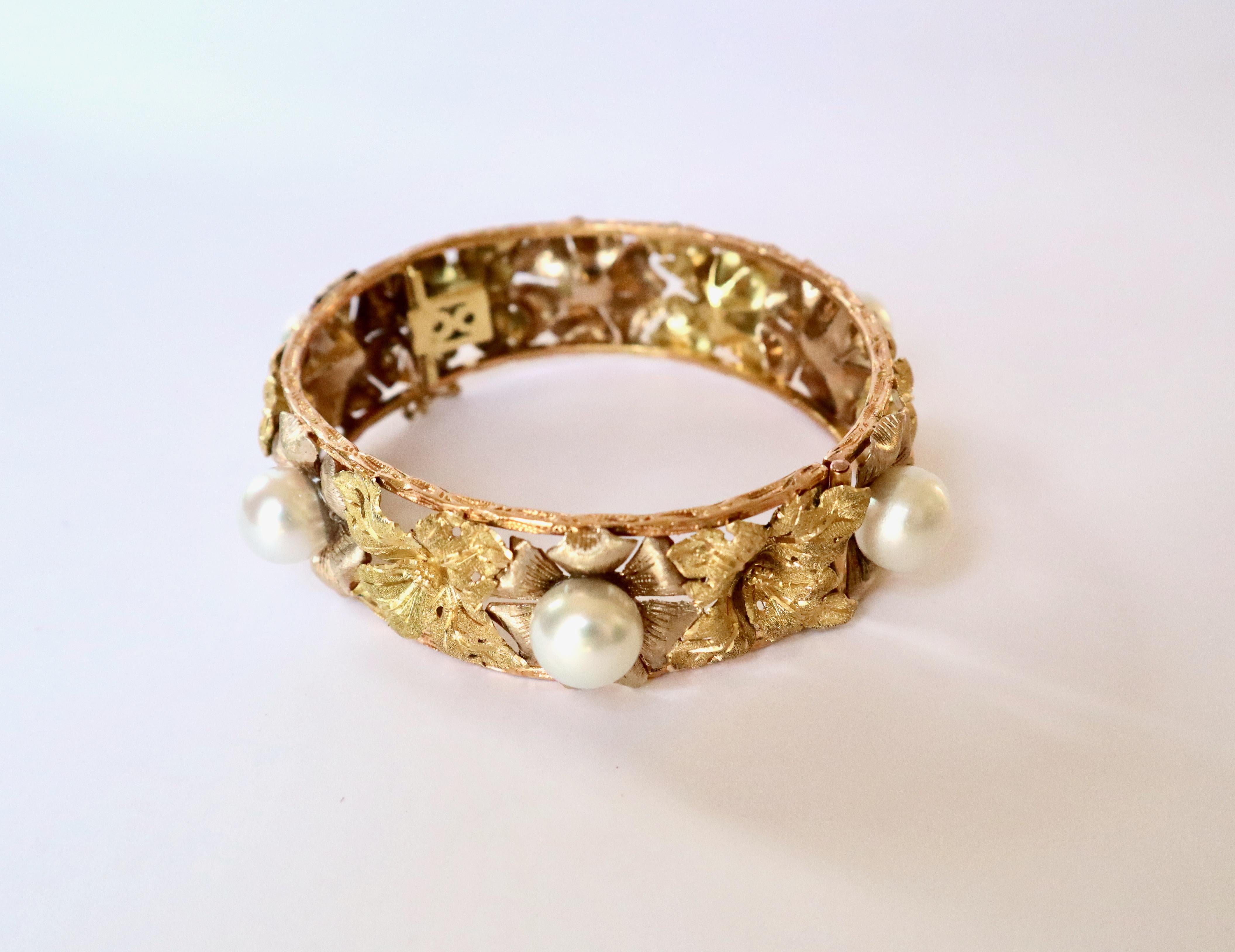 Bracelet rigide Buccellati Perles or jaune, blanc et rose Bon état - En vente à Paris, FR