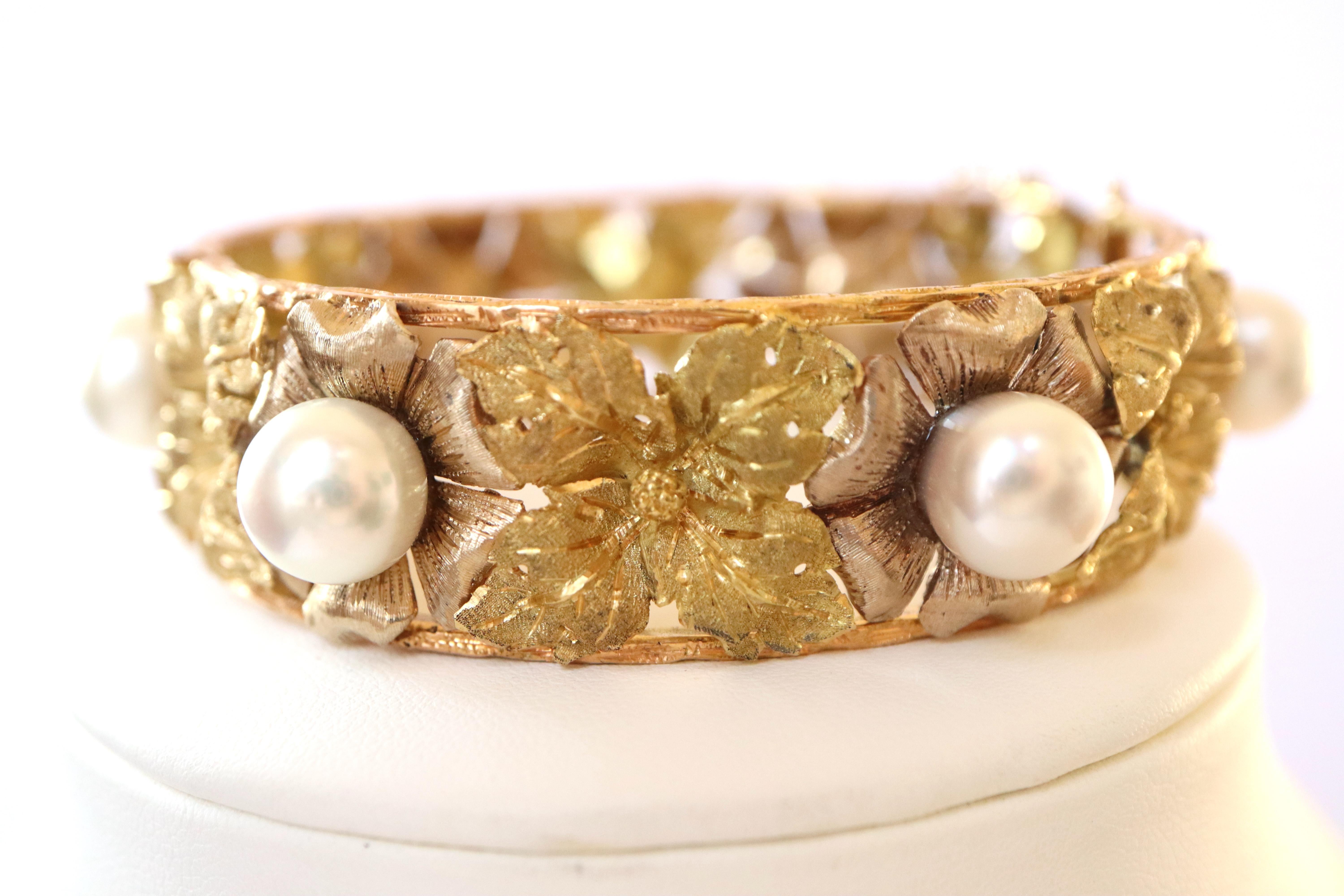 Bracelet rigide Buccellati Perles or jaune, blanc et rose Pour femmes en vente