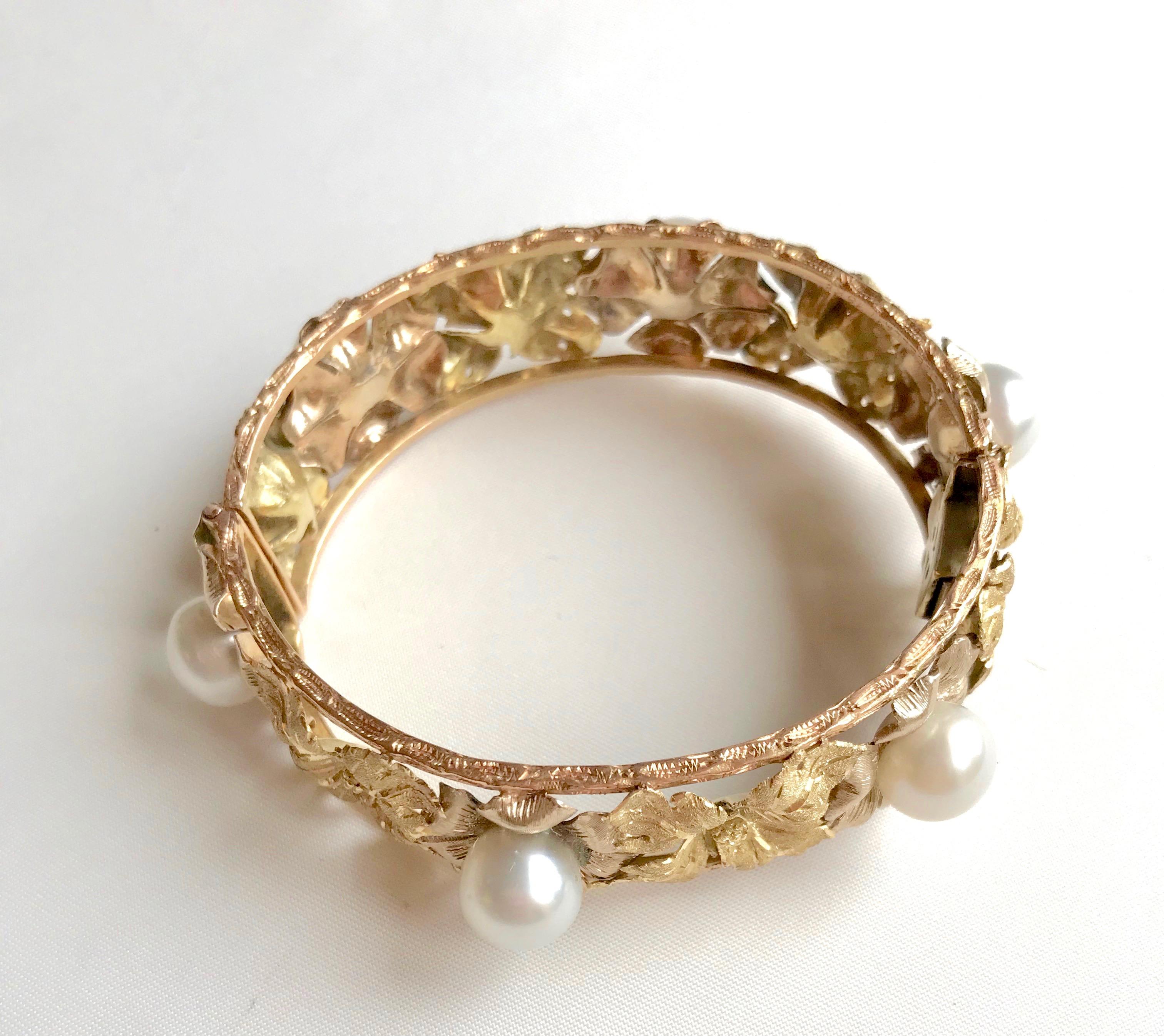 Buccellati Rigid Bracelet Yellow, White and Pink Gold Pearls In Good Condition For Sale In Paris, FR