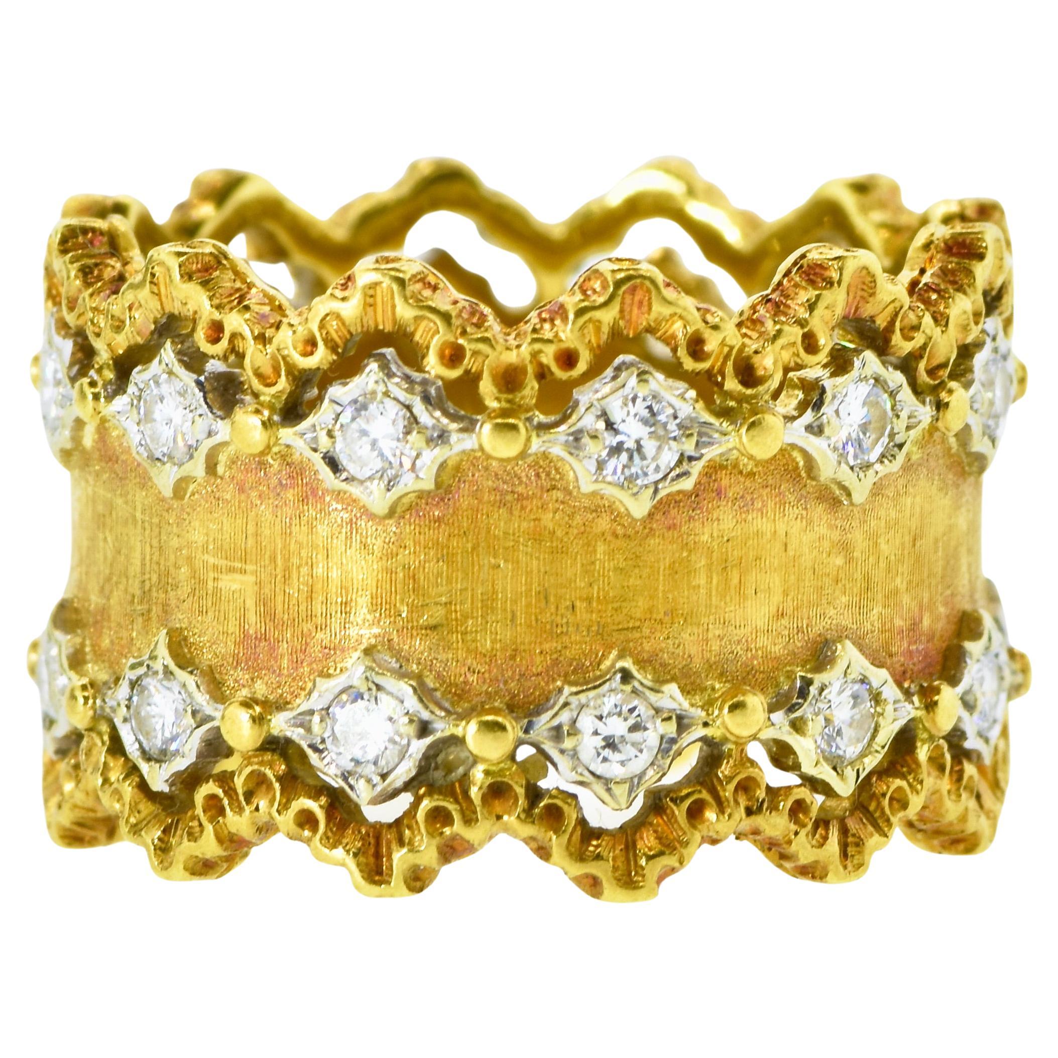 Buccellati Ring mit Diamanten und 18K Gelbgold, um 1980. (Zeitgenössisch)