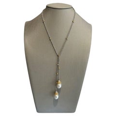 Buccellati Rolo Necklace Lariat White/Yellow Gold, 2 Pearls & Rose-Cut Diamonds