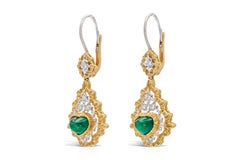 Buccellati Rombi Earrings with Heart-Shaped Cabochon Emeralds