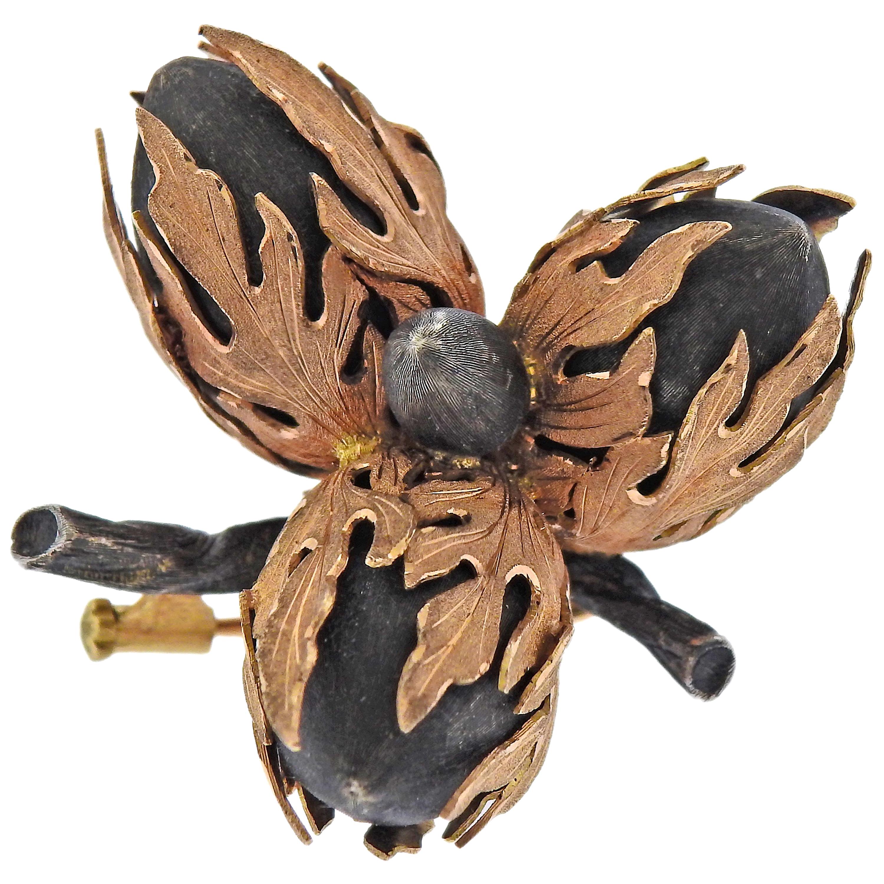 Buccellati Rose Blackened White Gold Acorn Brooch For Sale