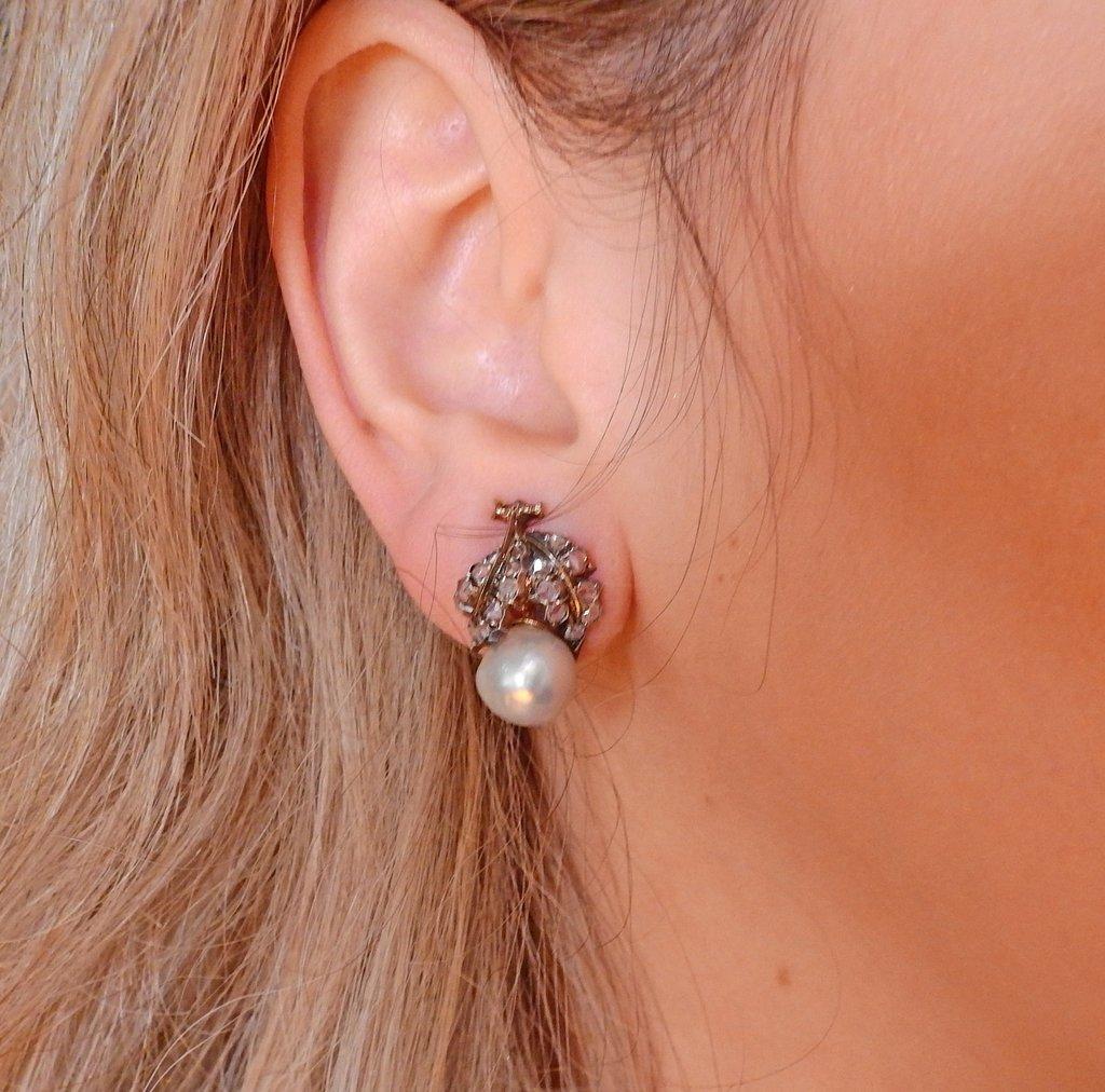 Buccellati Rose Cut Diamond Pearl Gold Silver Earrings 2