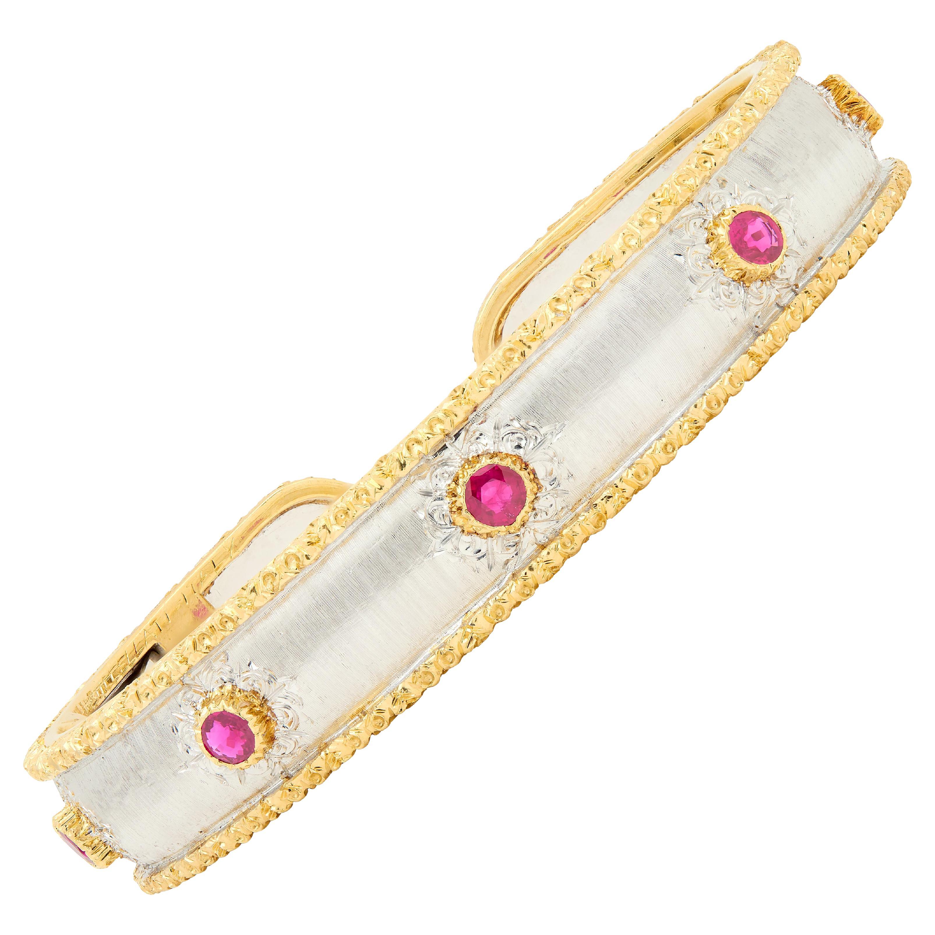 Buccellati Ruby 18K Two-Tone White Yellow Gold Vintage Macri Capri Cuff Bracelet