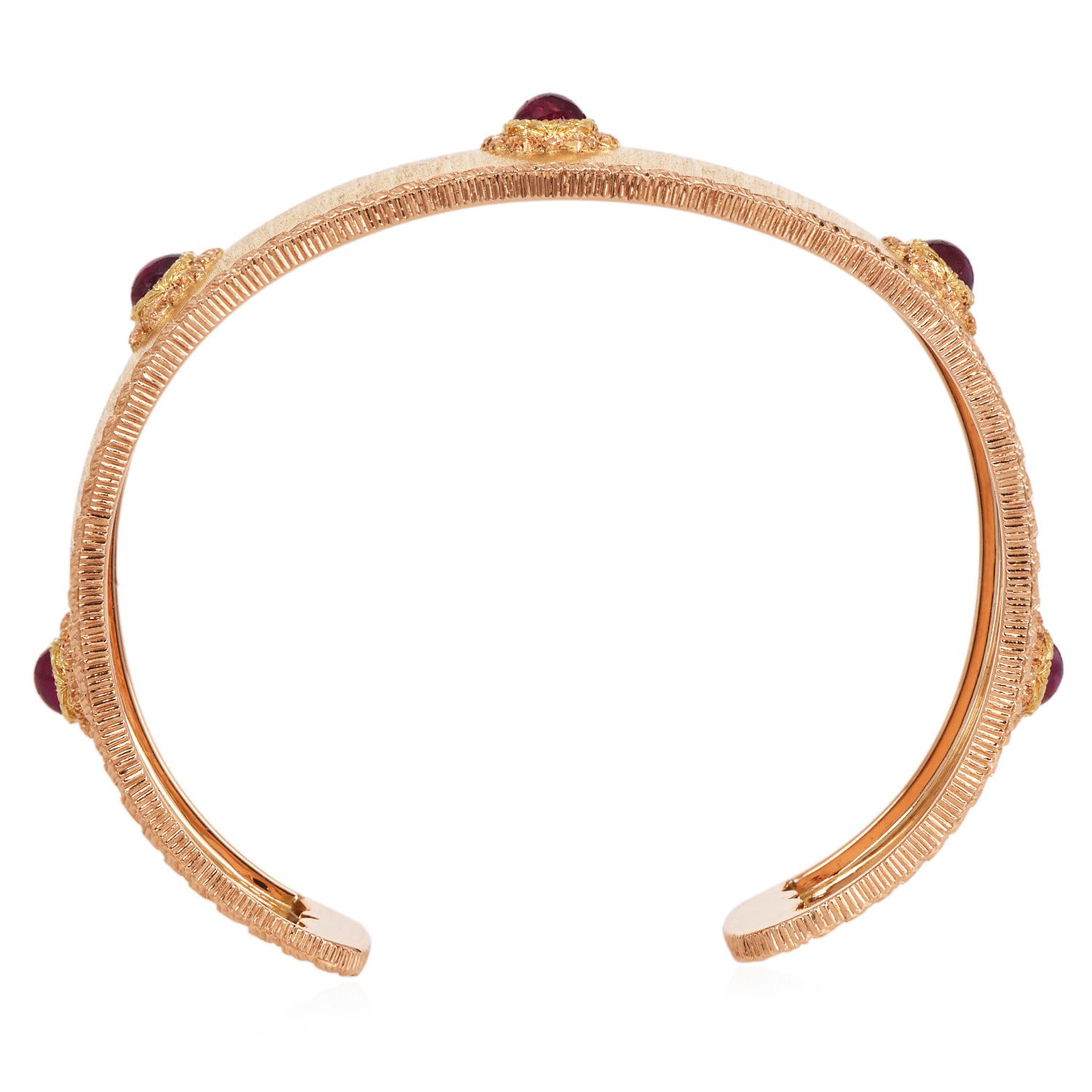 Buccellati Rubin 18K Gelbgold Offene Manschette breiter Armreif Armband im Zustand „Hervorragend“ im Angebot in Miami, FL