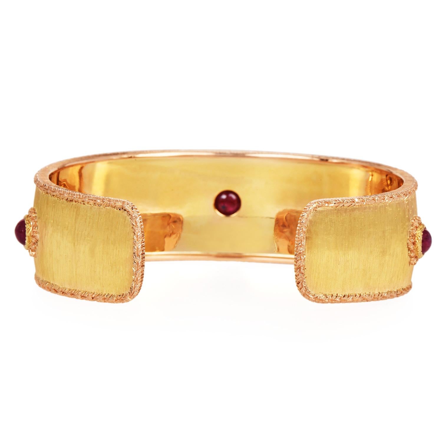 Buccellati Rubin 18K Gelbgold Offene Manschette breiter Armreif Armband Damen im Angebot