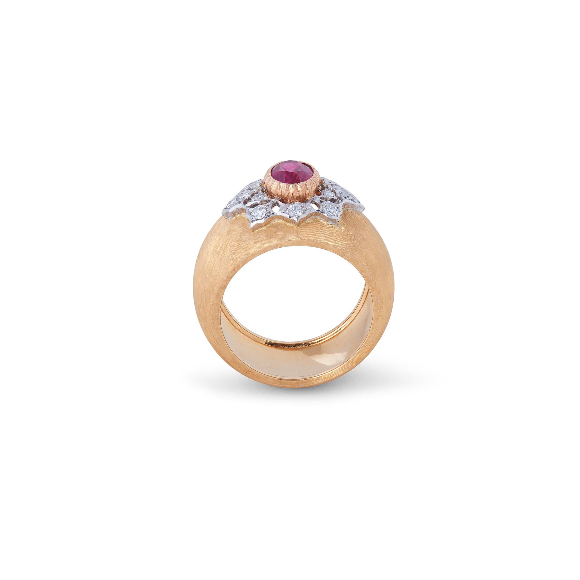 Round Cut Buccellati Ruby and Diamond Premium Band Ring