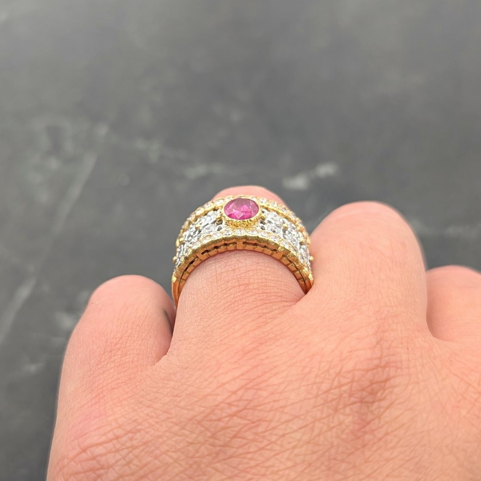 Buccellati Ruby Diamond 18K Yellow  Gold Eternelle Vintage Band Ring For Sale 7