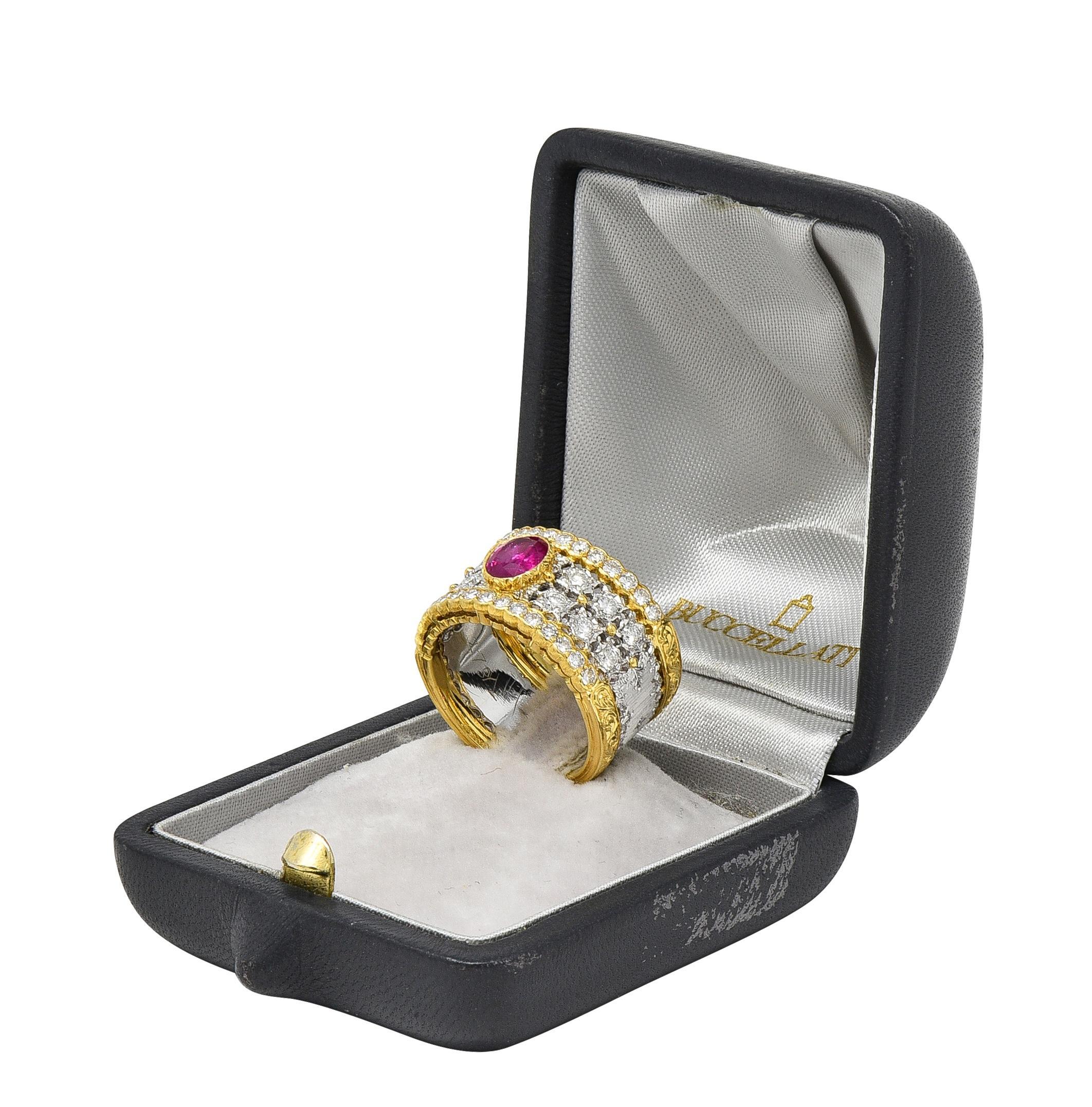 Modern Buccellati Ruby Diamond 18K Yellow  Gold Eternelle Vintage Band Ring For Sale