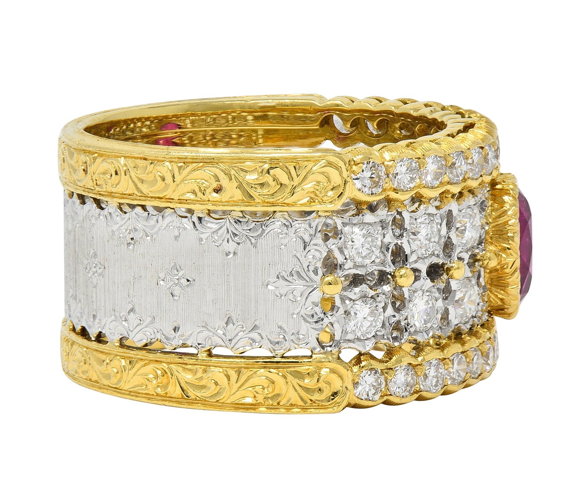 Buccellati Ruby Diamond 18K Yellow  Gold Eternelle Vintage Band Ring In Excellent Condition For Sale In Philadelphia, PA
