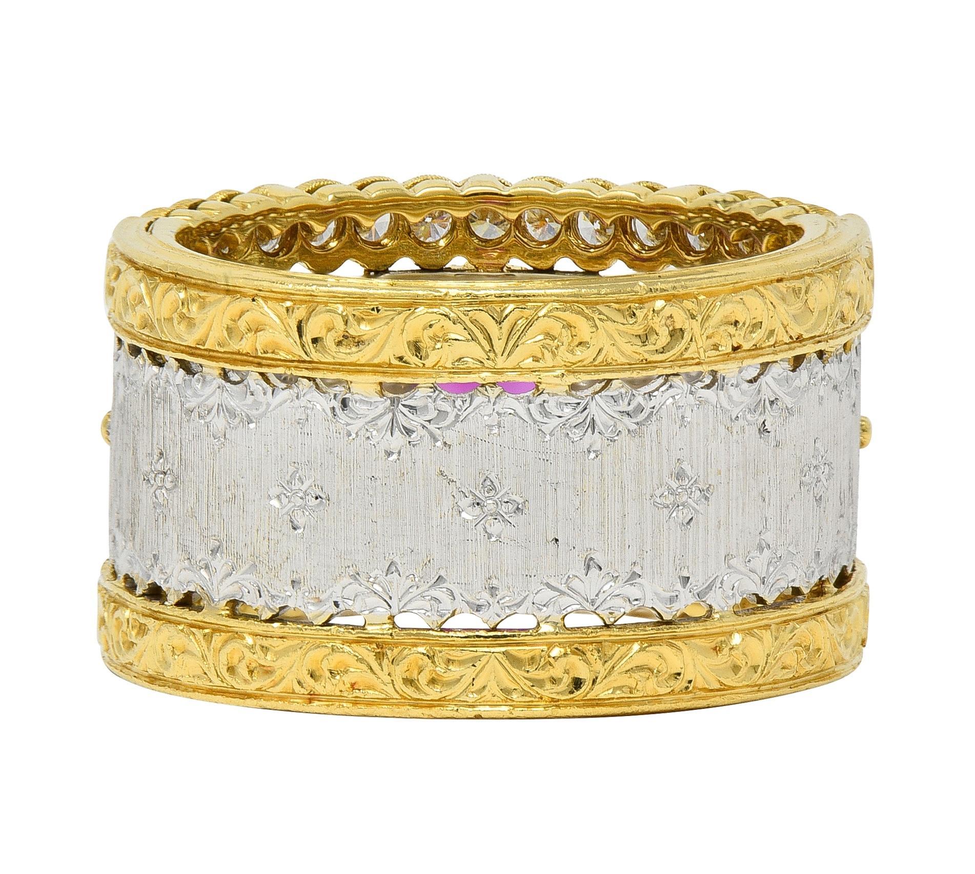 Women's Buccellati Ruby Diamond 18K Yellow  Gold Eternelle Vintage Band Ring For Sale