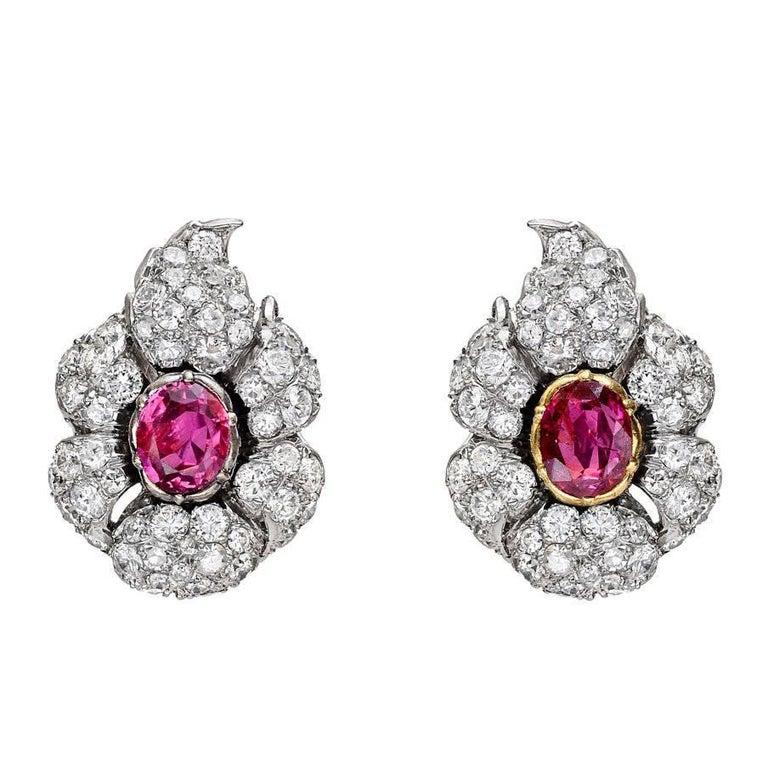 Buccellati Ruby Diamond Cluster Earclips In Excellent Condition In Greenwich, CT