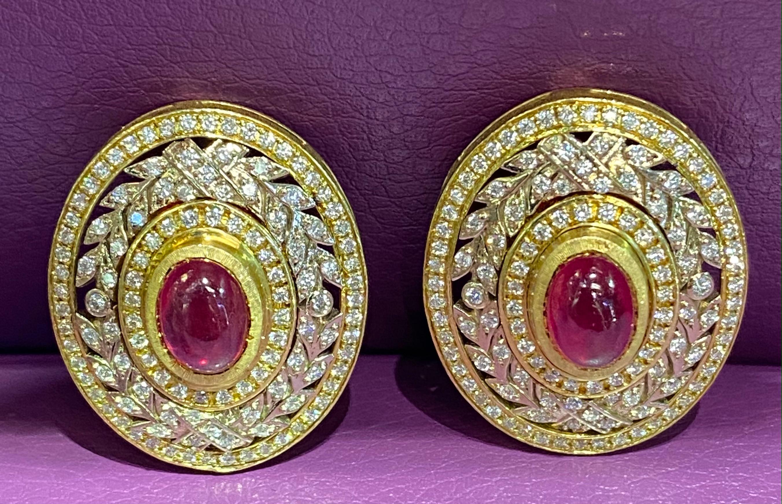 Cabochon Buccellati Ruby & Diamond Earrings