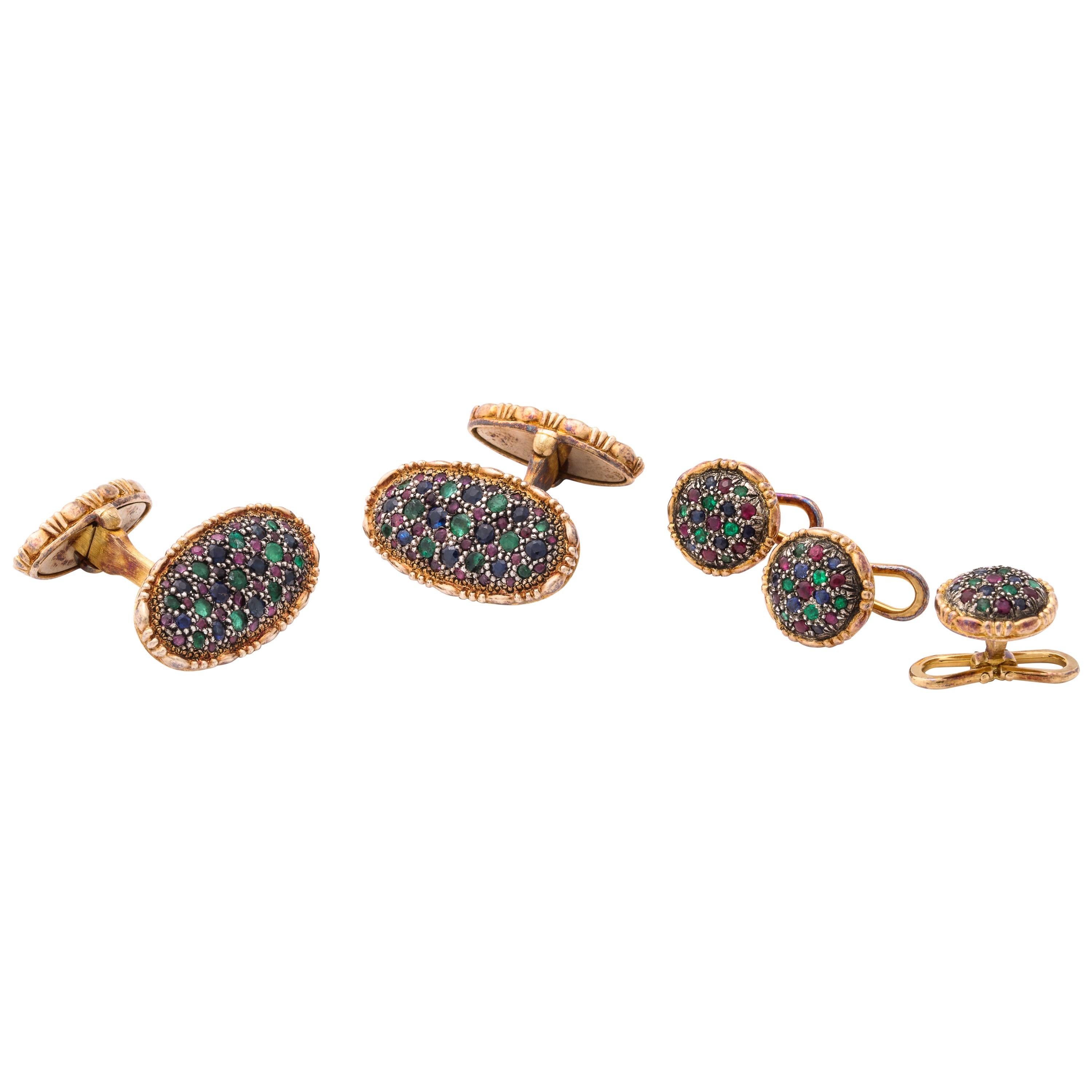 Buccellati Ruby, Emerald, Sapphire Gold Dress Set