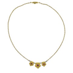 Buccellati Ruby Gold Flower Pendant Necklace