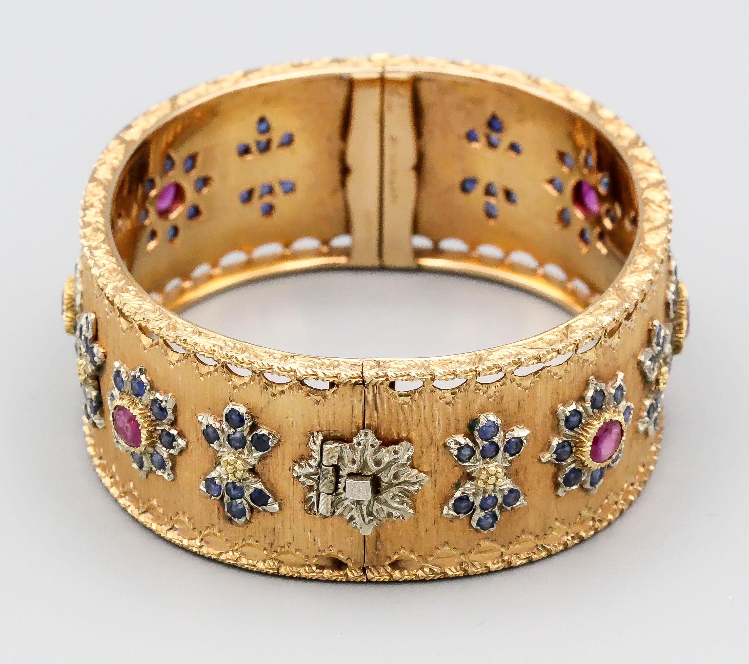 Buccellati Ruby, Sapphire and 18 Karat Gold Bangle Bracelet In Excellent Condition In New York, NY
