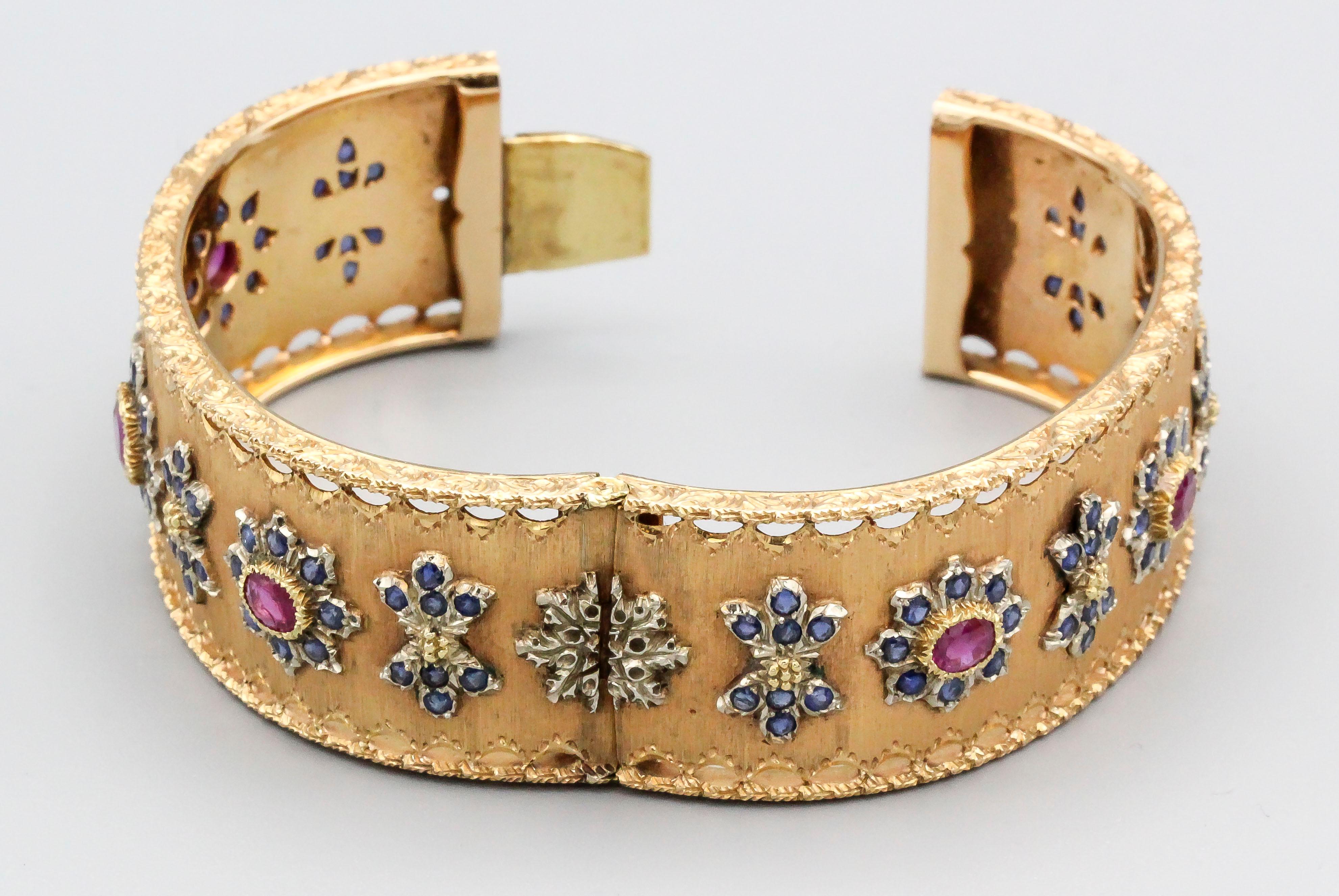 Women's Buccellati Ruby, Sapphire and 18 Karat Gold Bangle Bracelet