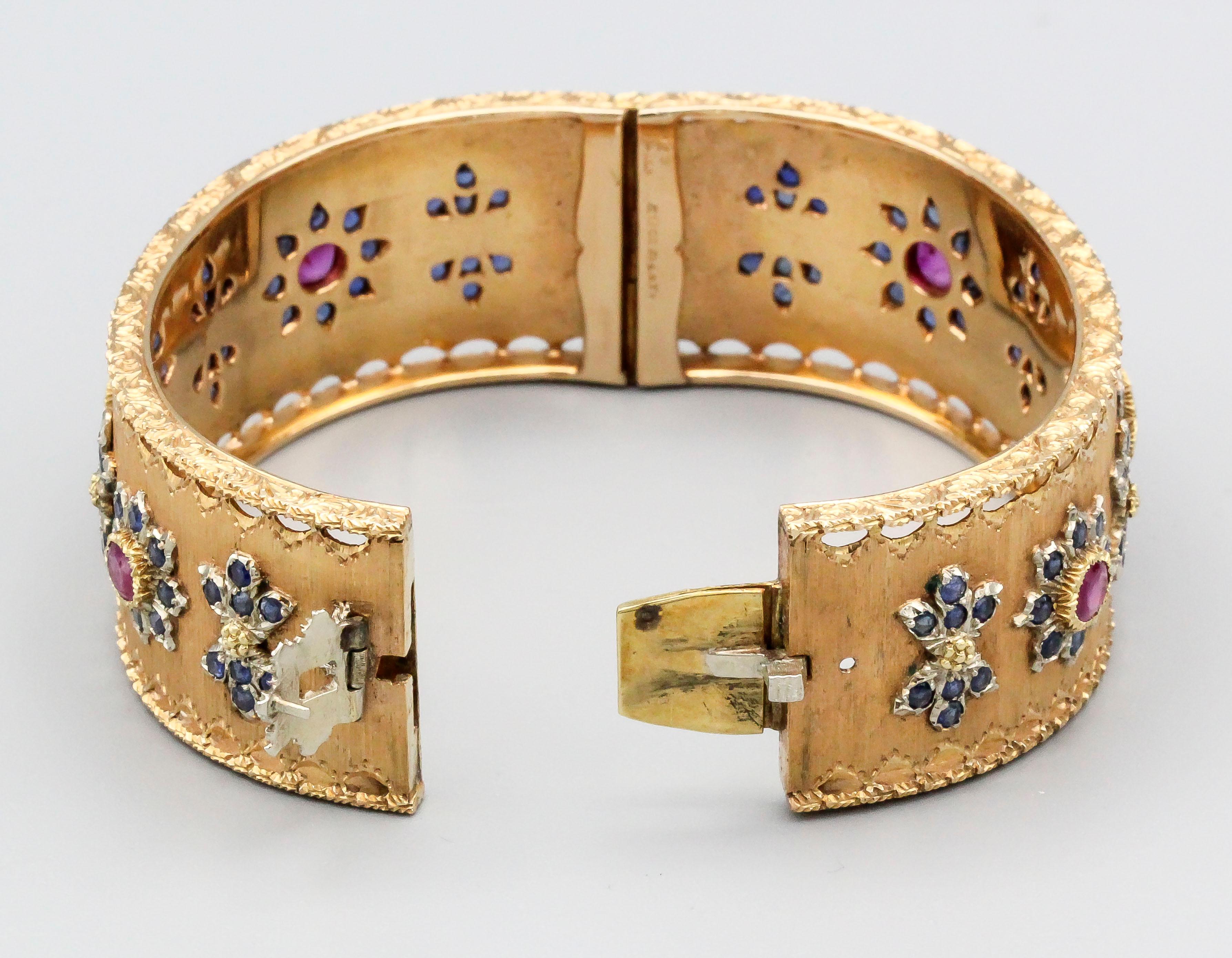 Buccellati Ruby, Sapphire and 18 Karat Gold Bangle Bracelet 1