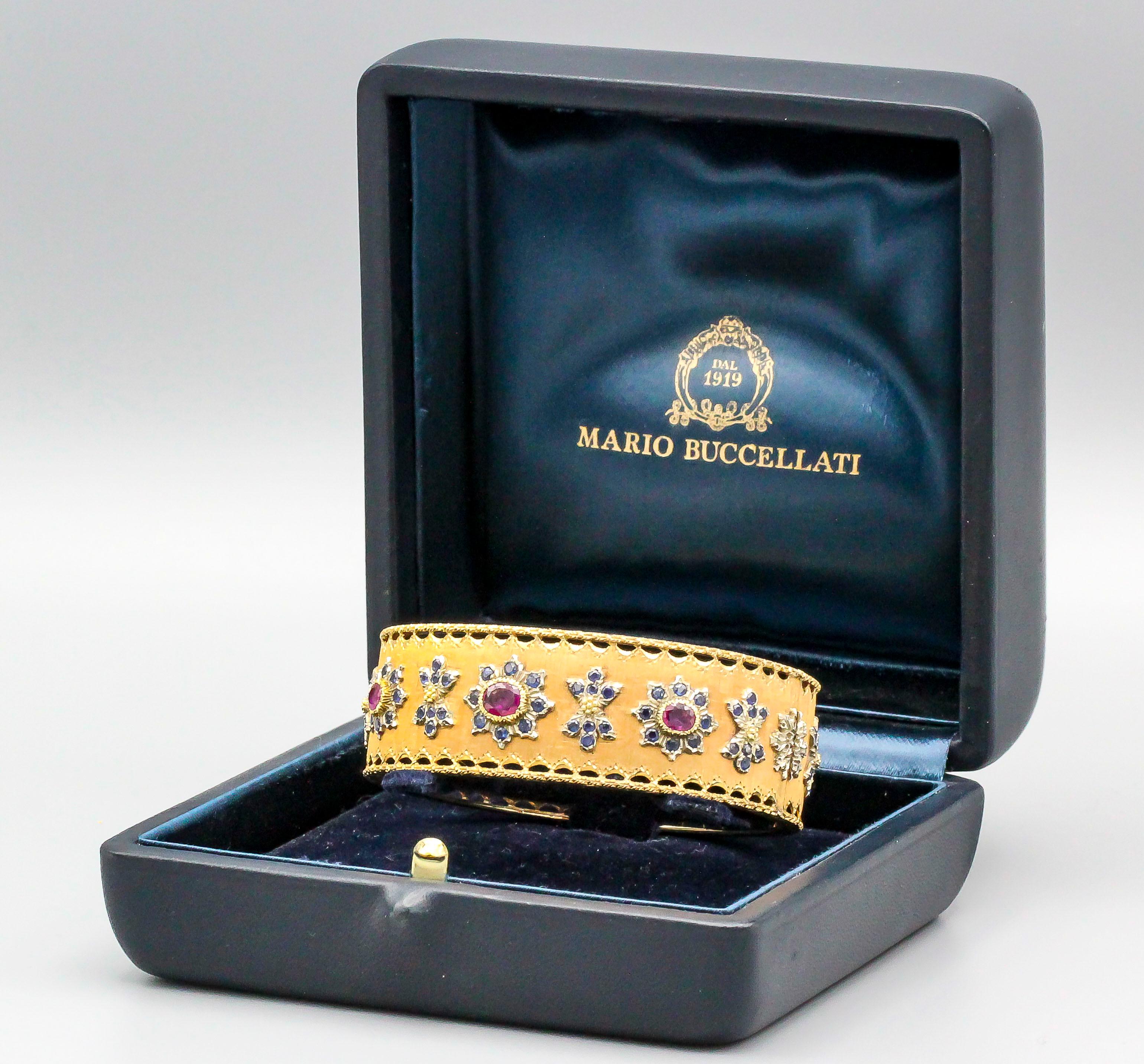 Buccellati Ruby, Sapphire and 18 Karat Gold Bangle Bracelet 5