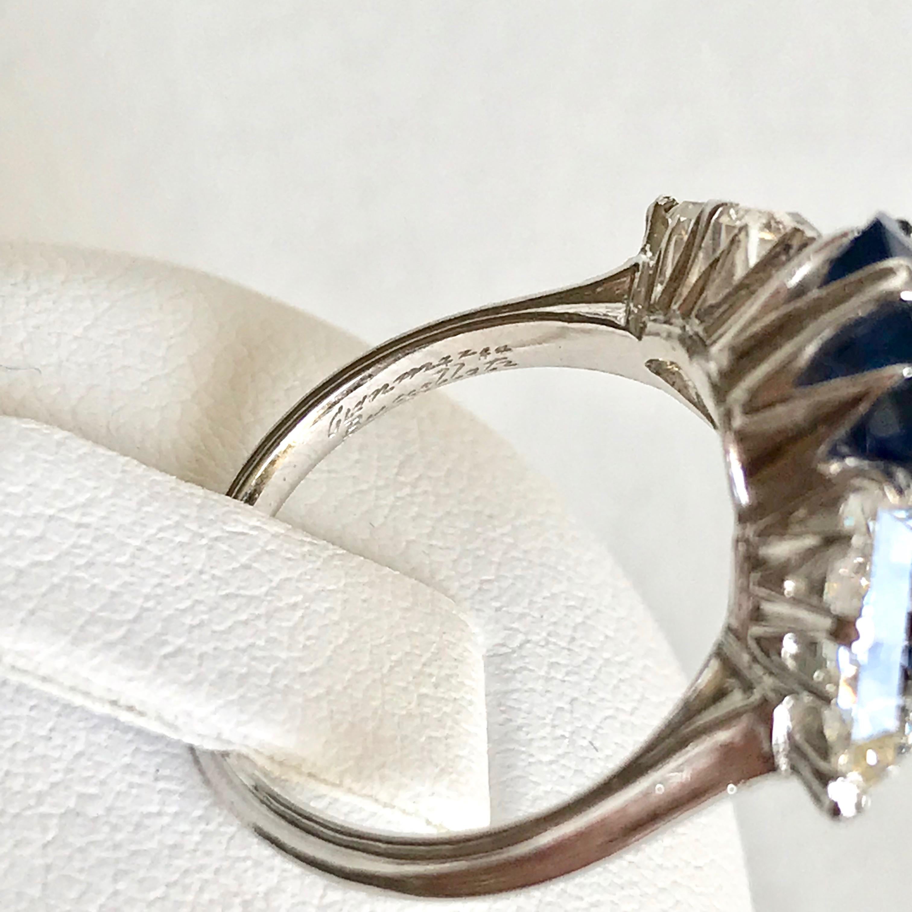 Women's Buccellati Sapphire 5.57 Carats Burmese and Triangle Diamonds Ring For Sale